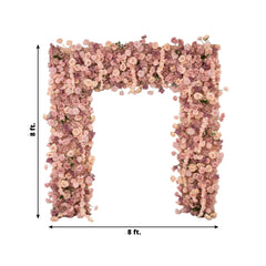 8ftx8ft Roll Up Flower Backdrop for Arch Stand, Dusty Rose with Fabric Backing - Artificial Silk Roses, Hydrangeas & Chrysanthemums for Weddings
