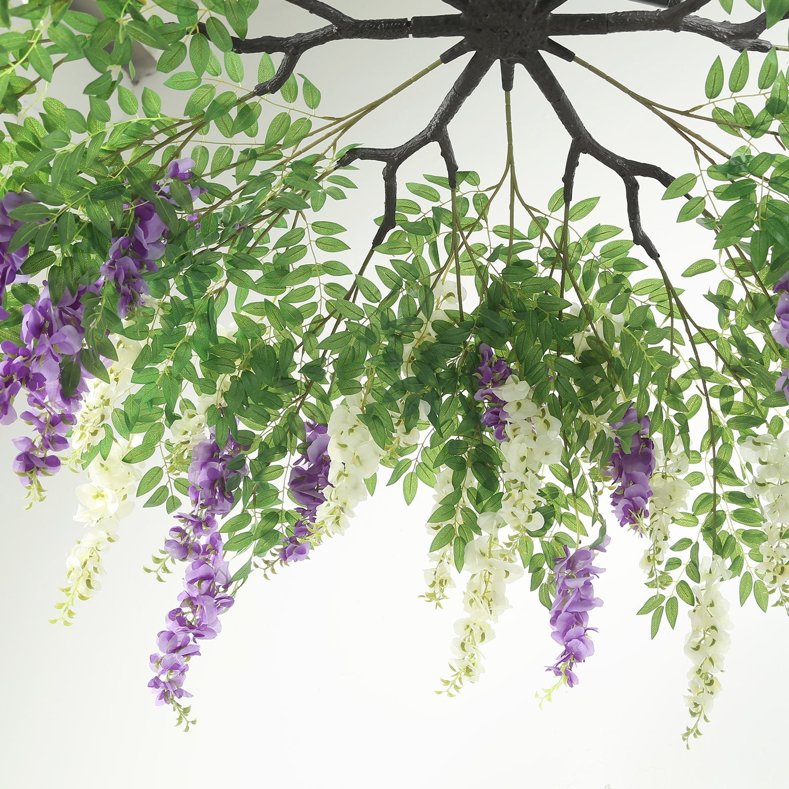 55" Cream Purple Artificial Silk Wisteria Vine Round Hanging Canopy, Draping Garland Flower Chandelier With Interchangeable Branches