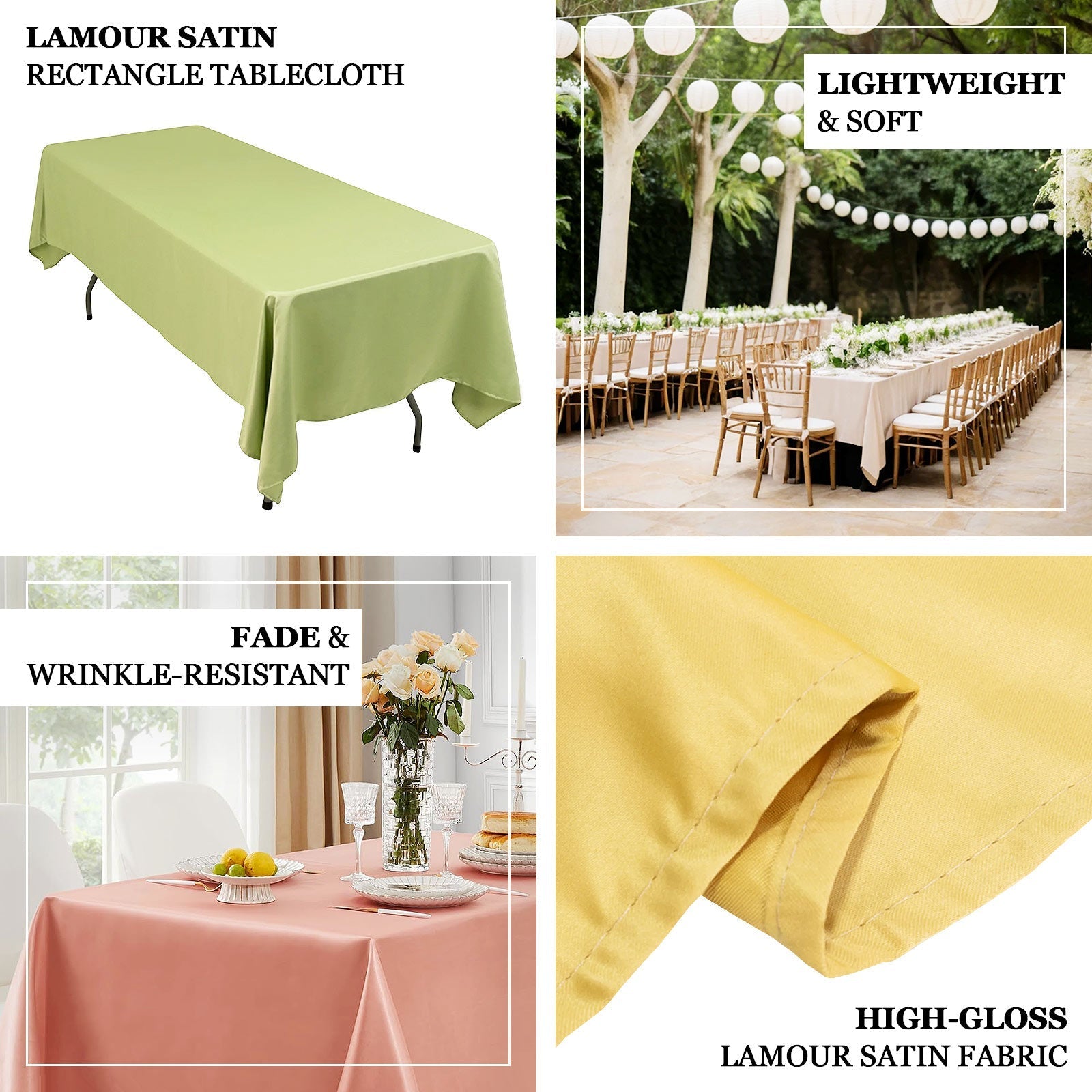 Lamour Satin 60"x102" Rectangle Tablecloth Beige - Durable & Silky Soft Feel Table Cover
