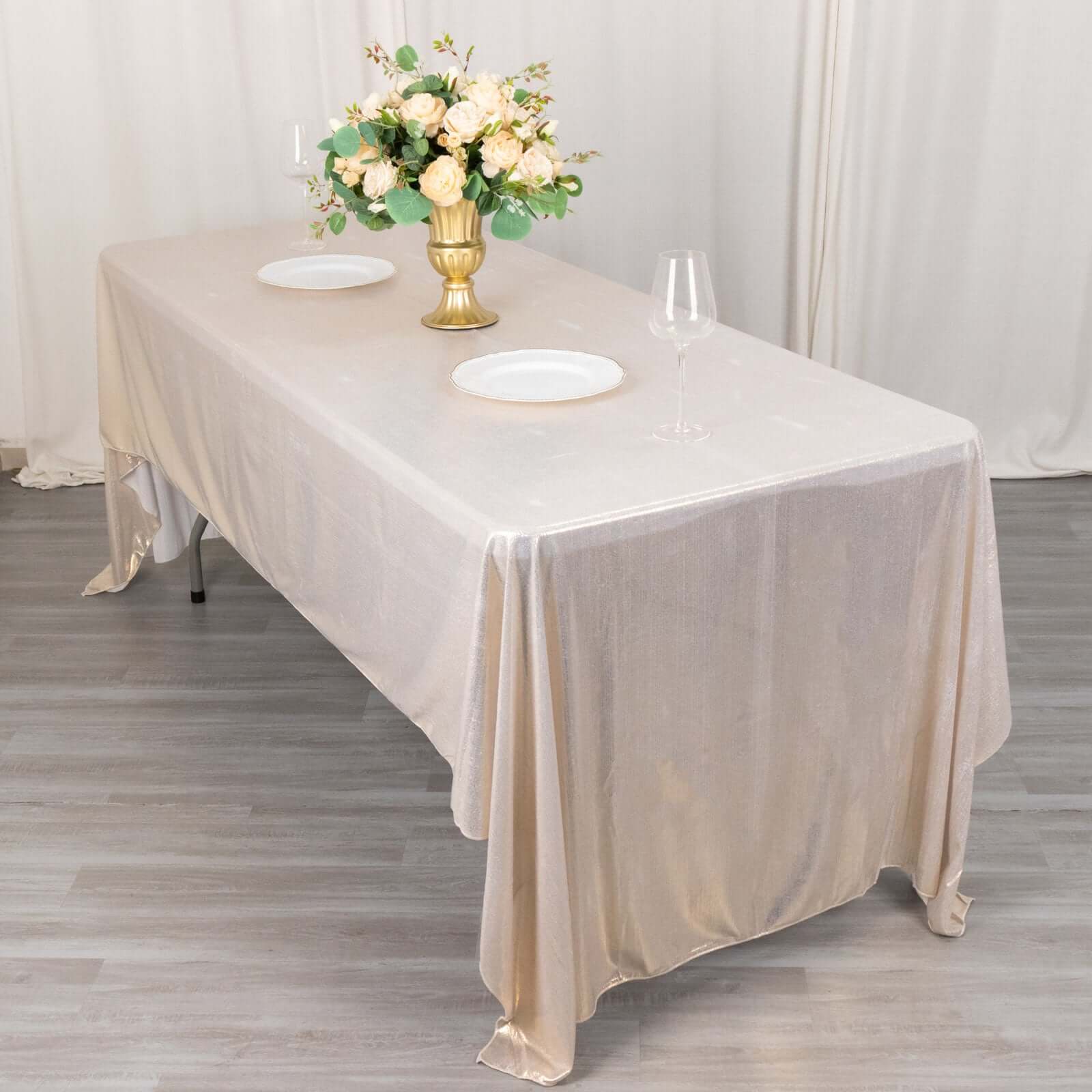 Sequin Dots Polyester 60"x126" Rectangle Tablecloth Shimmering Beige - Wrinkle Free & Sparkling Table Cover