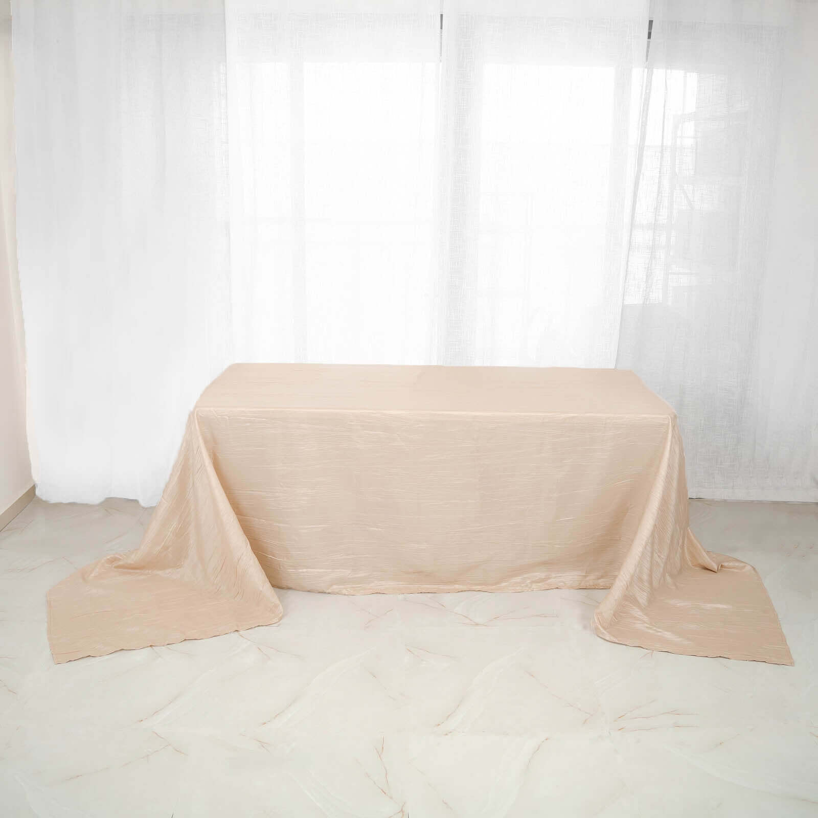 Taffeta 90"x156" Rectangle Tablecloth Beige - Accordion Crinkle Seamless Table Cover