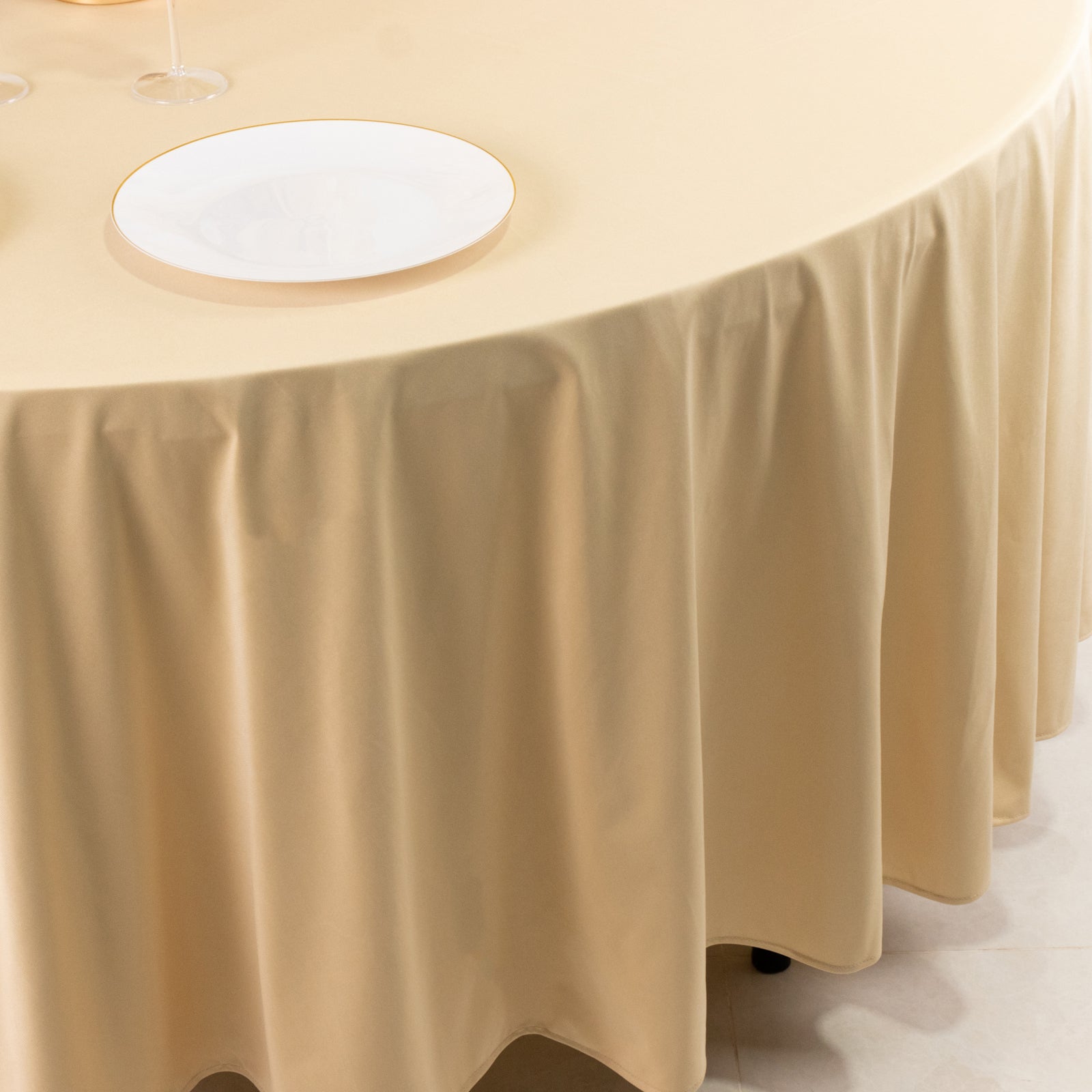 Scuba Round 108" Tablecloth Beige - Wrinkle Free & Stain Resistant Table Cover