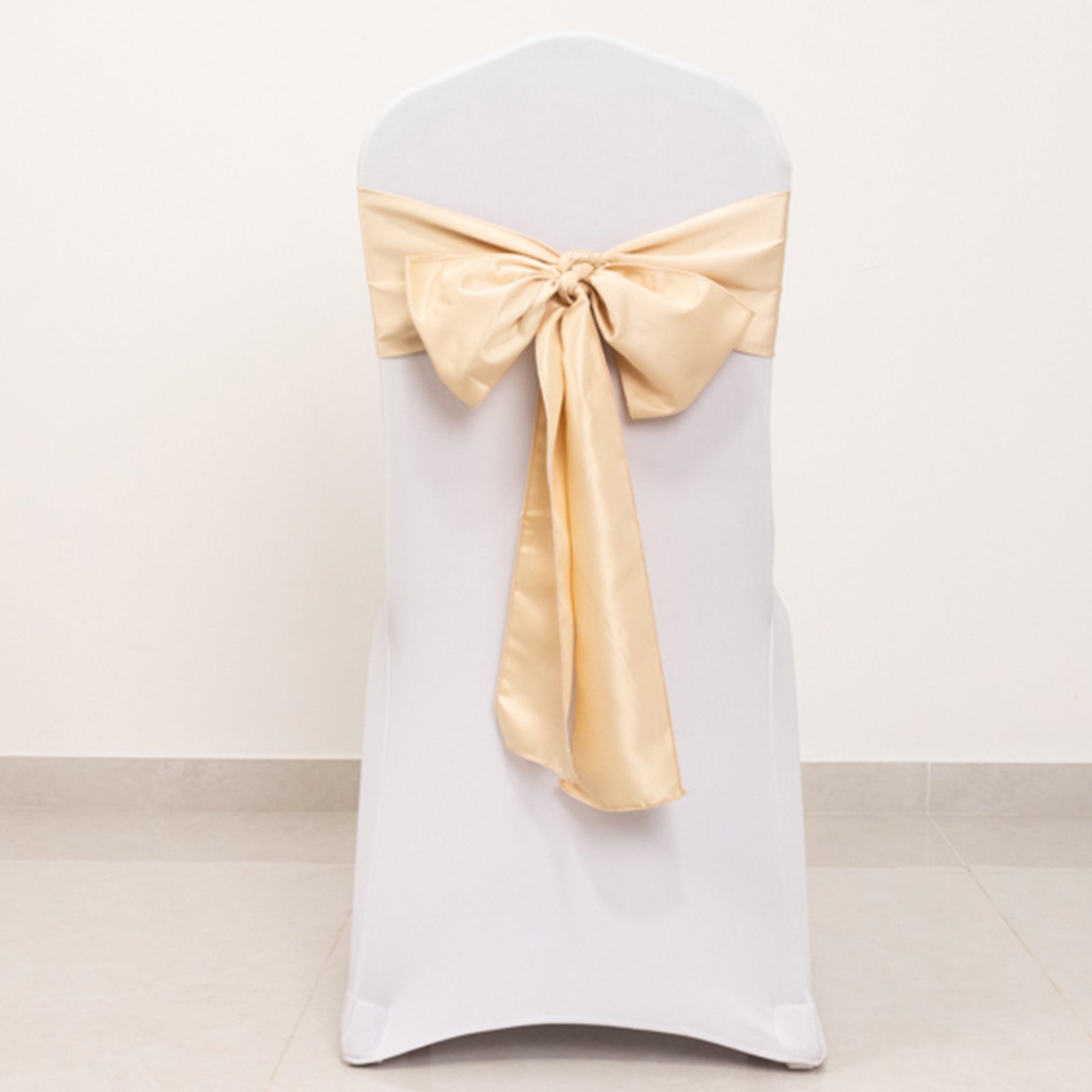 5 Pack Lamour Satin 6"x106" Chair Sashes Beige - Stylish Reusable Decorative Bows