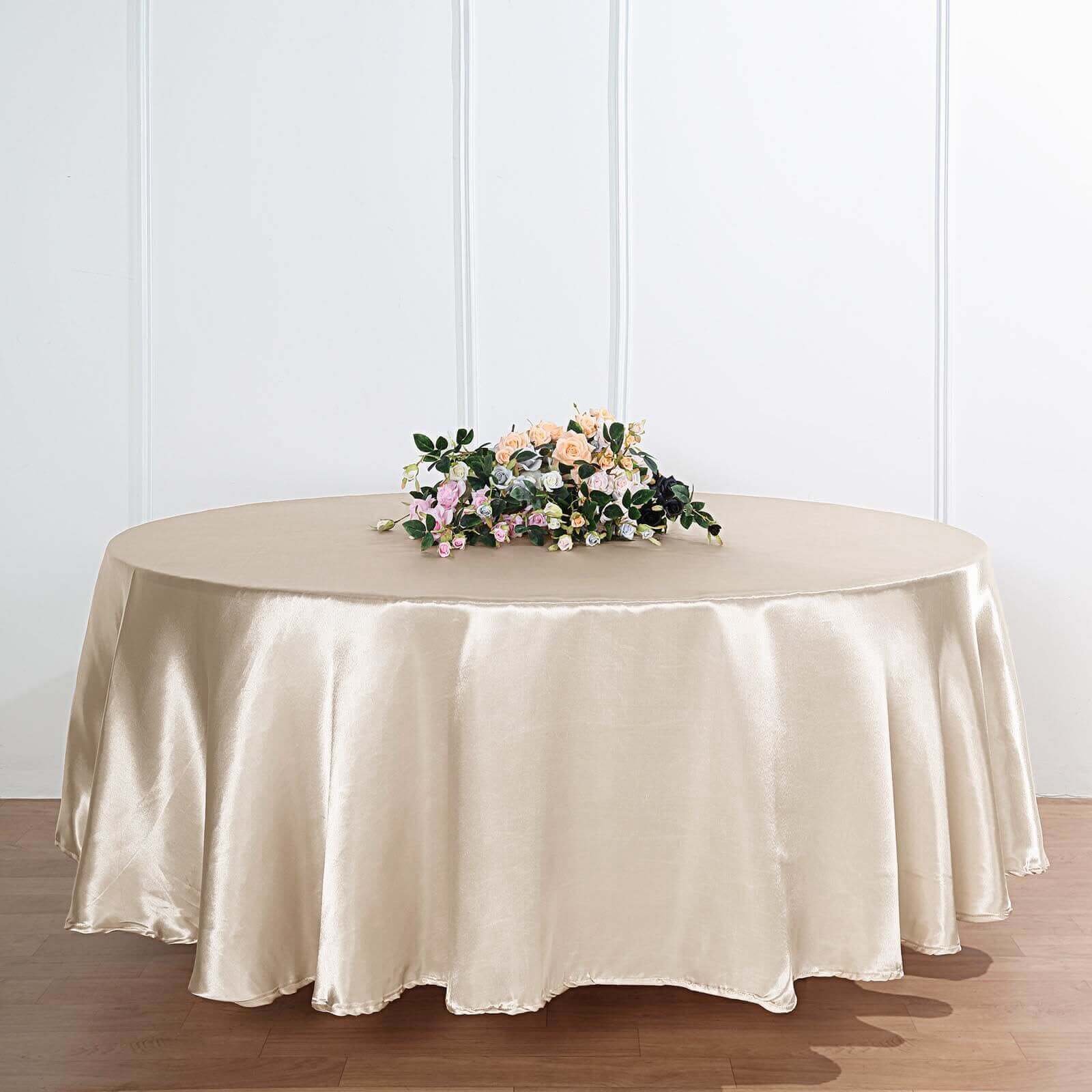 Satin 108" Round Tablecloth Beige - Smooth and Lustrous Table Cover