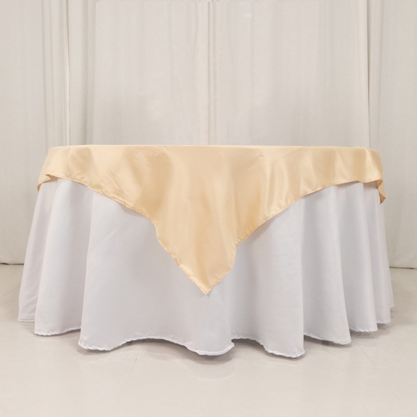 Lamour Satin 54"x54" Table Overlay Square Tablecloth Beige - Durable & Silk-Like Table Cover