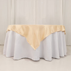 Lamour Satin 54"x54" Table Overlay Square Tablecloth Beige - Durable & Silk-Like Table Cover