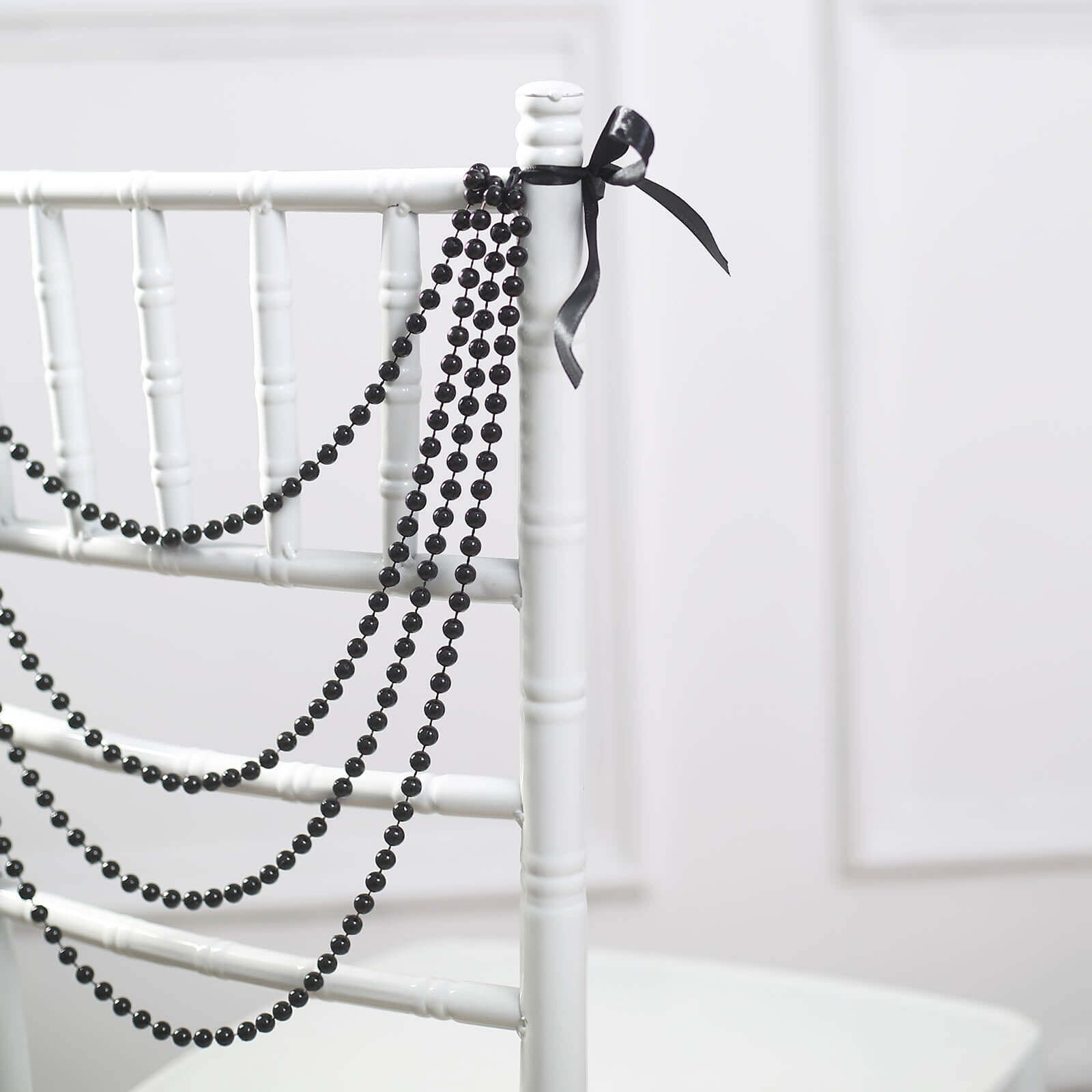 Faux Pearl Beaded 16" Chair Back Garland Sash Black Gatsby-Inspired Style - Pre-Tied Chic Wedding Decor for Chiavari Chairs