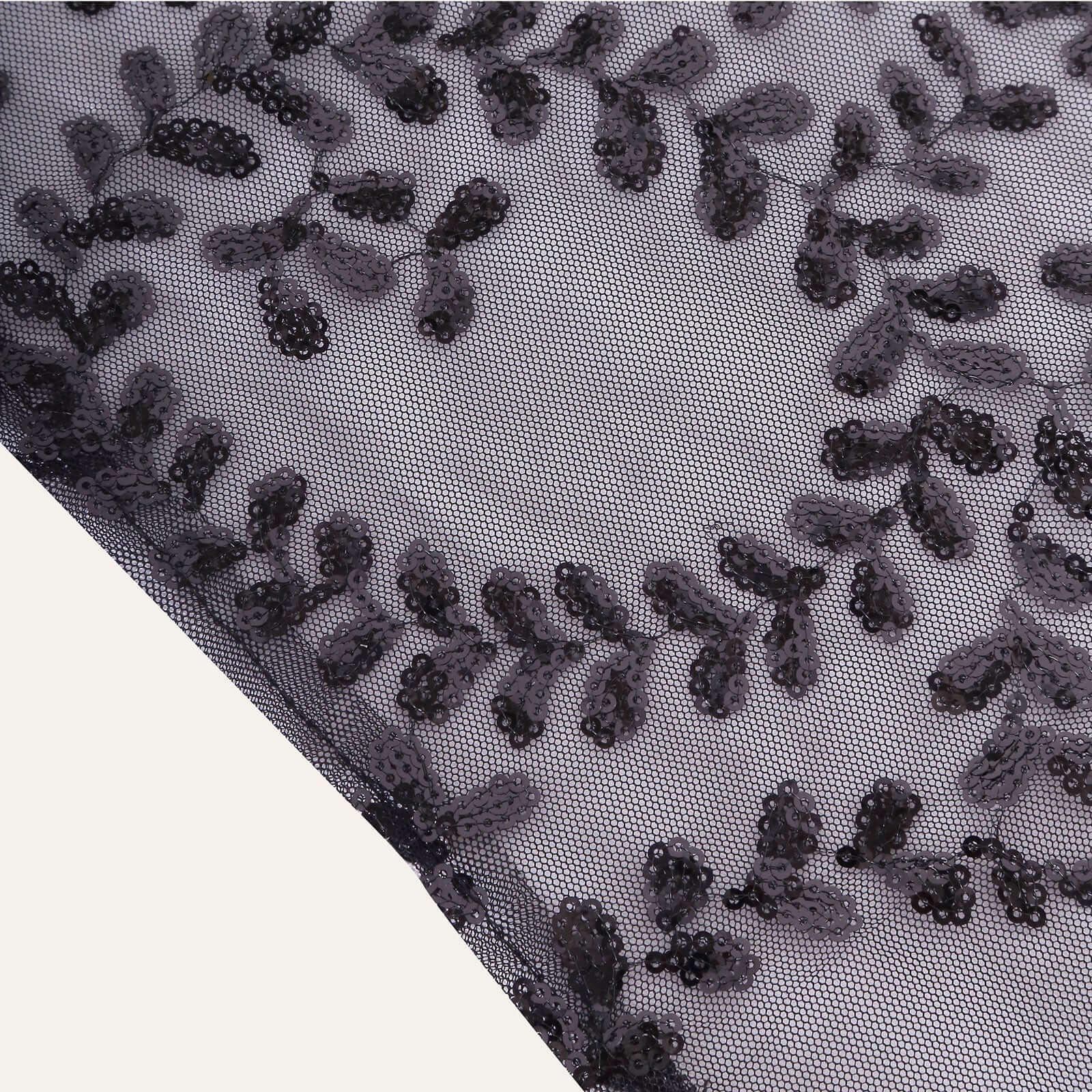 Mesh 12"x108" Table Runner Black - Leaf Vine Embroidery