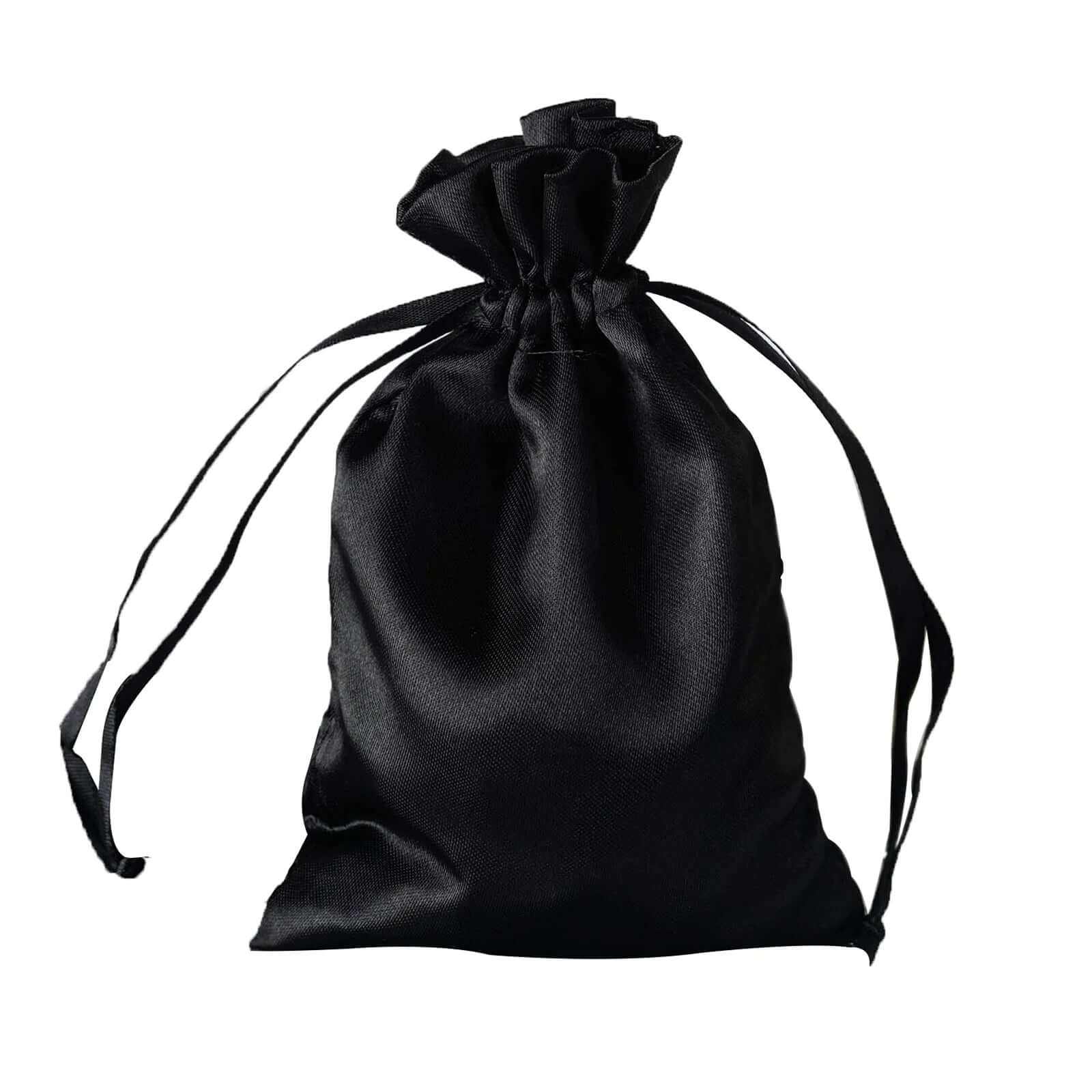 12 Pack 4"x6" Black Satin Wedding Party Favor Bags, Drawstring Pouch Gift Bags