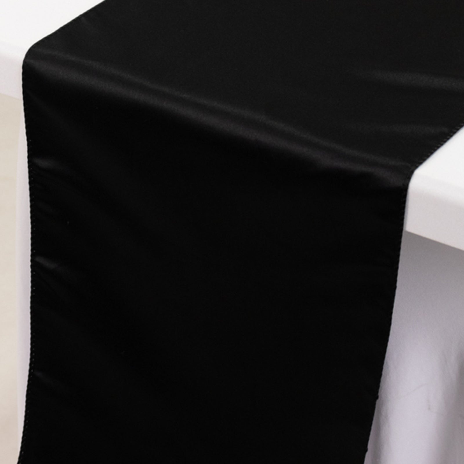 Lamour Satin 12"x108" Table Runner Black - Smooth & Lustrous Finish