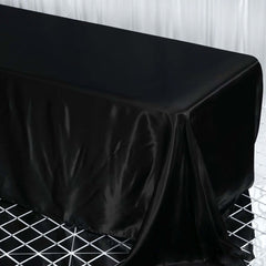 Satin Rectangular 90"x132" Tablecloth Black - Seamless Stylish Table Cover for Weddings and Parties