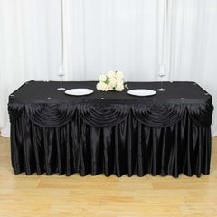 Satin 21ft Table Skirt Black - Pleated Double Drape Table Cover