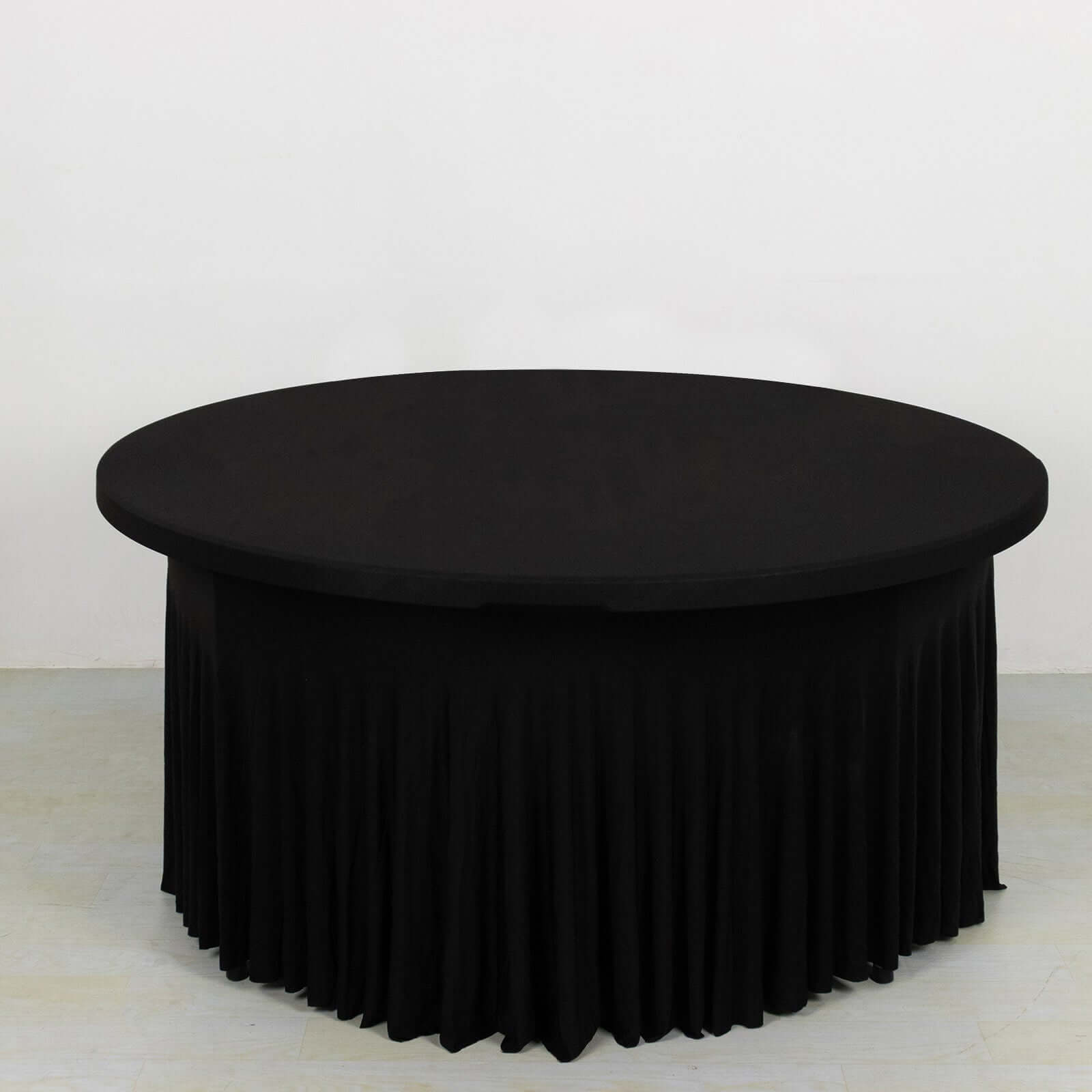 Spandex Round 5ft Table Skirt Black with Wavy Skirt-Like Effect Stylish Table Cover