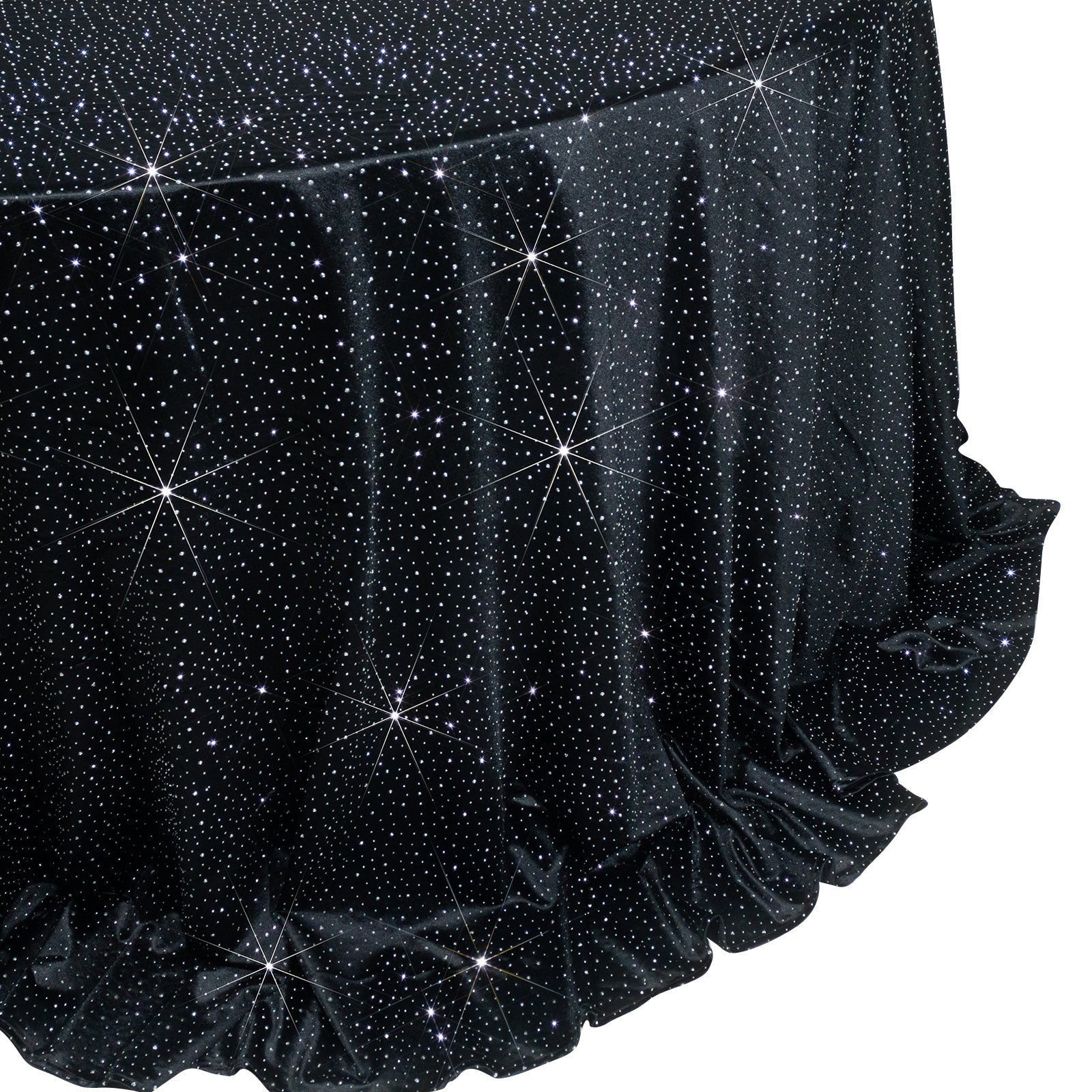 Scuba Round Tablecloth 132″ Black with Rhinestone Accents – Seamless, Wrinkle-Free, Stain-Resistant Event Linen