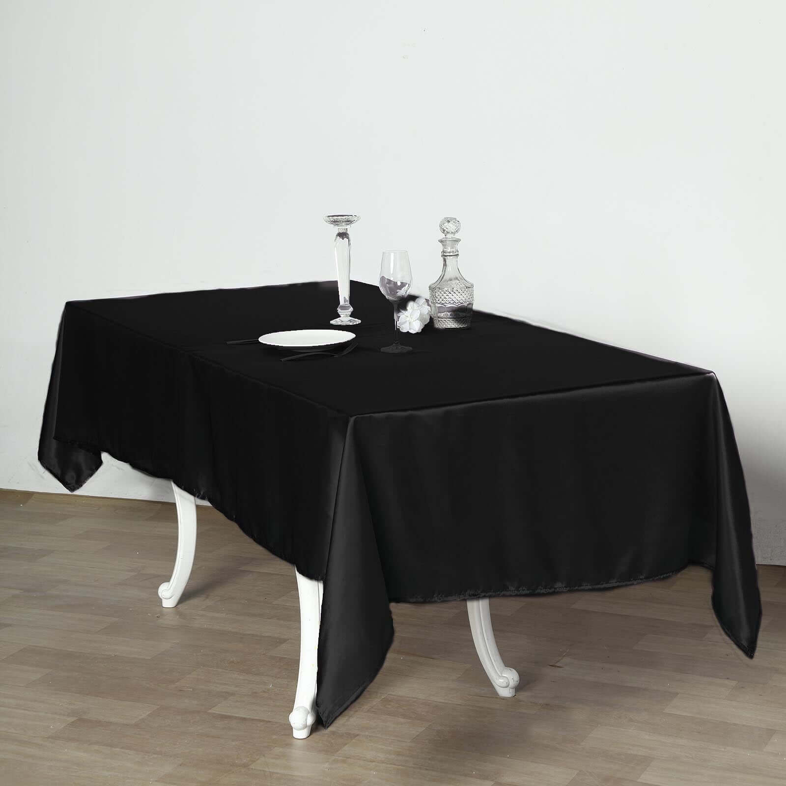 Satin Rectangular 60"x102" Tablecloth Black - Smooth and Lustrous Table Cover