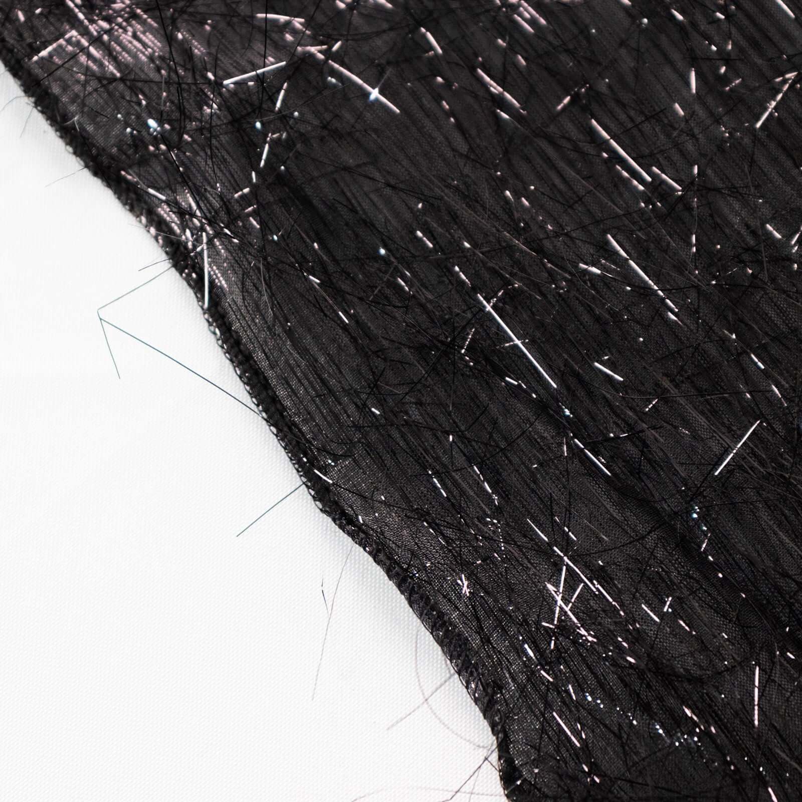 Polyester 120" Round Black Tablecloth Metallic Fringe Shag Tinsel Table Cover