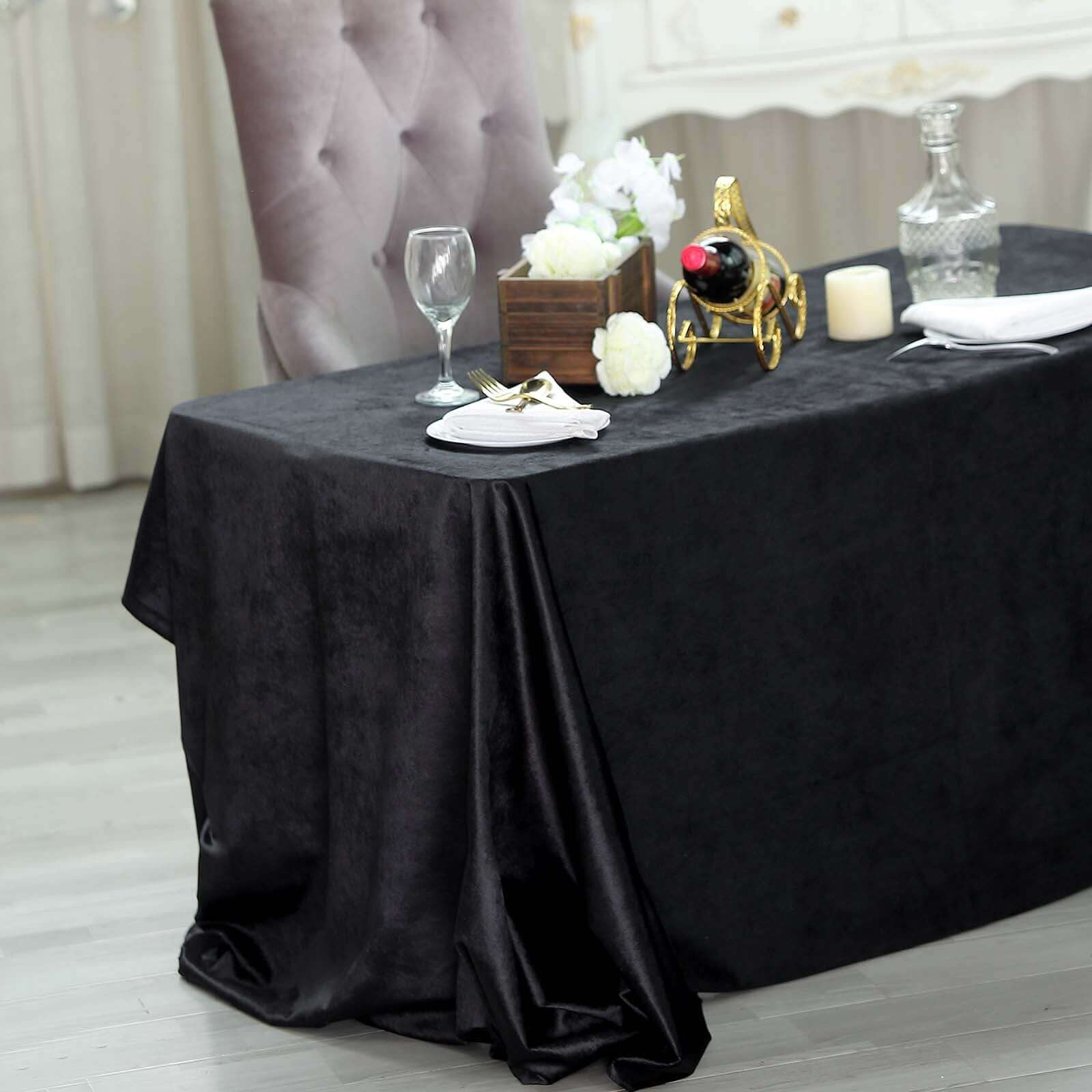 Premium Velvet 90"x132" Rectangle Tablecloth Black - Reusable Soft & Polished Seamless Table Cover for Luxury Weddings & Events