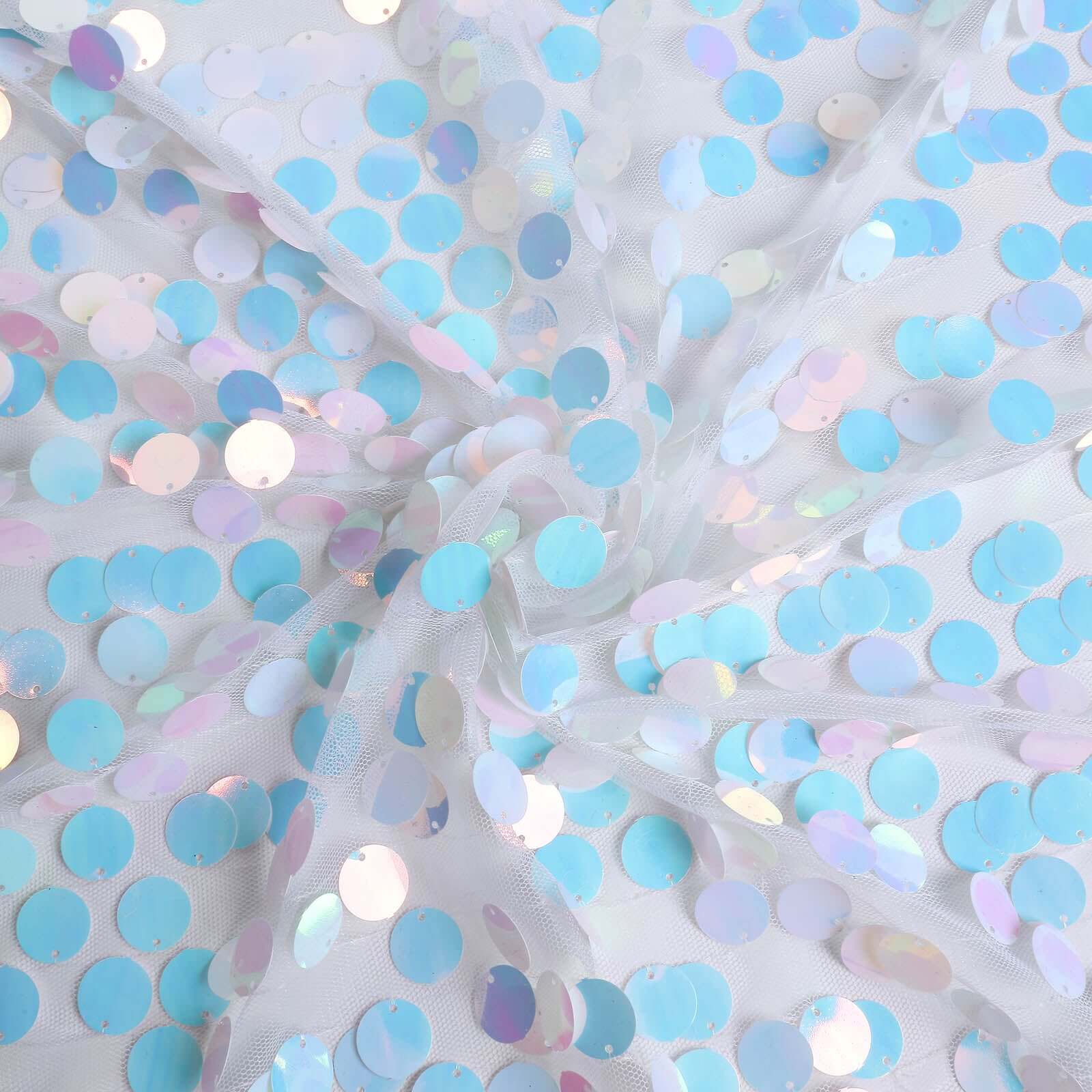 54"x4 Yards Iridescent Blue Big Payette Sequin Fabric Roll, Mesh Sequin DIY Craft Fabric Bolt