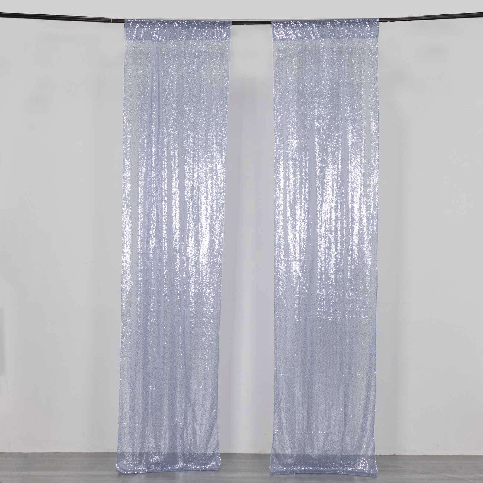 2 Pack Dusty Blue Sequin Event Curtain Drapes with Rod Pockets, Seamless Backdrop Event Panels - 8ftx2ft