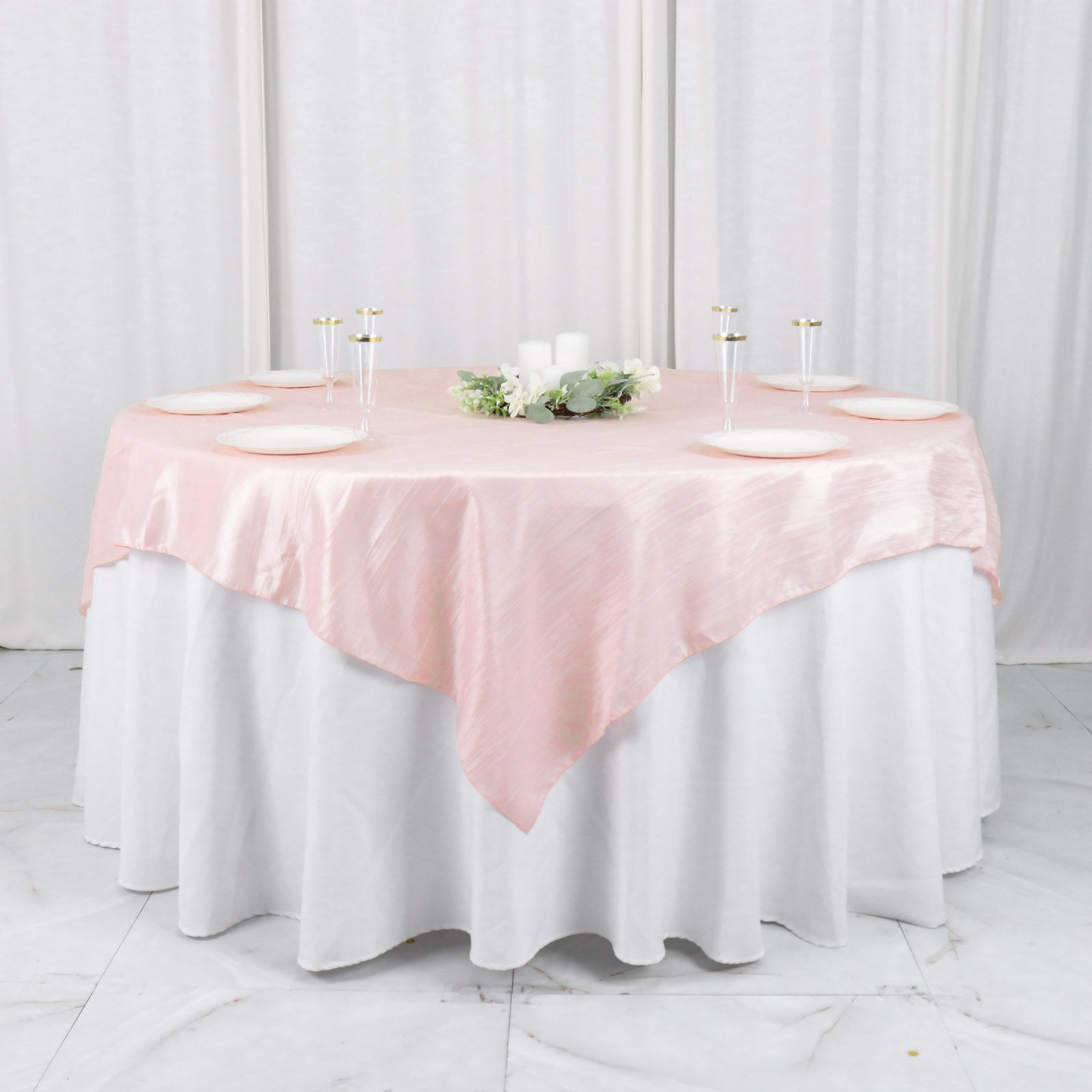Taffeta 72"x72" Table Overlay Square Tablecloth Blush - Accordion Crinkle Table Cover