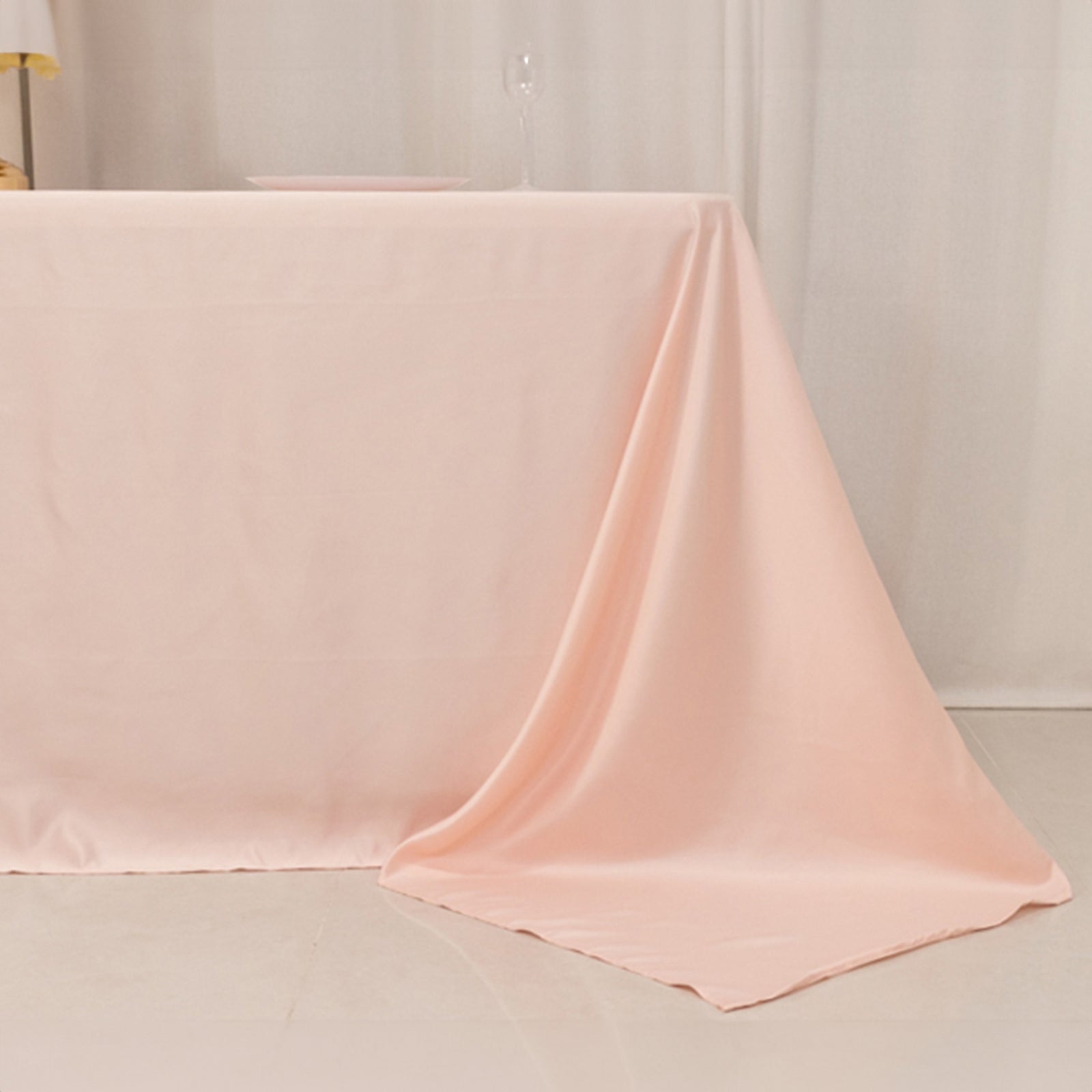 Lamour Satin 90"x132" Rectangle Tablecloth Blush - Soft & Silk-Like Seamless Table Cover