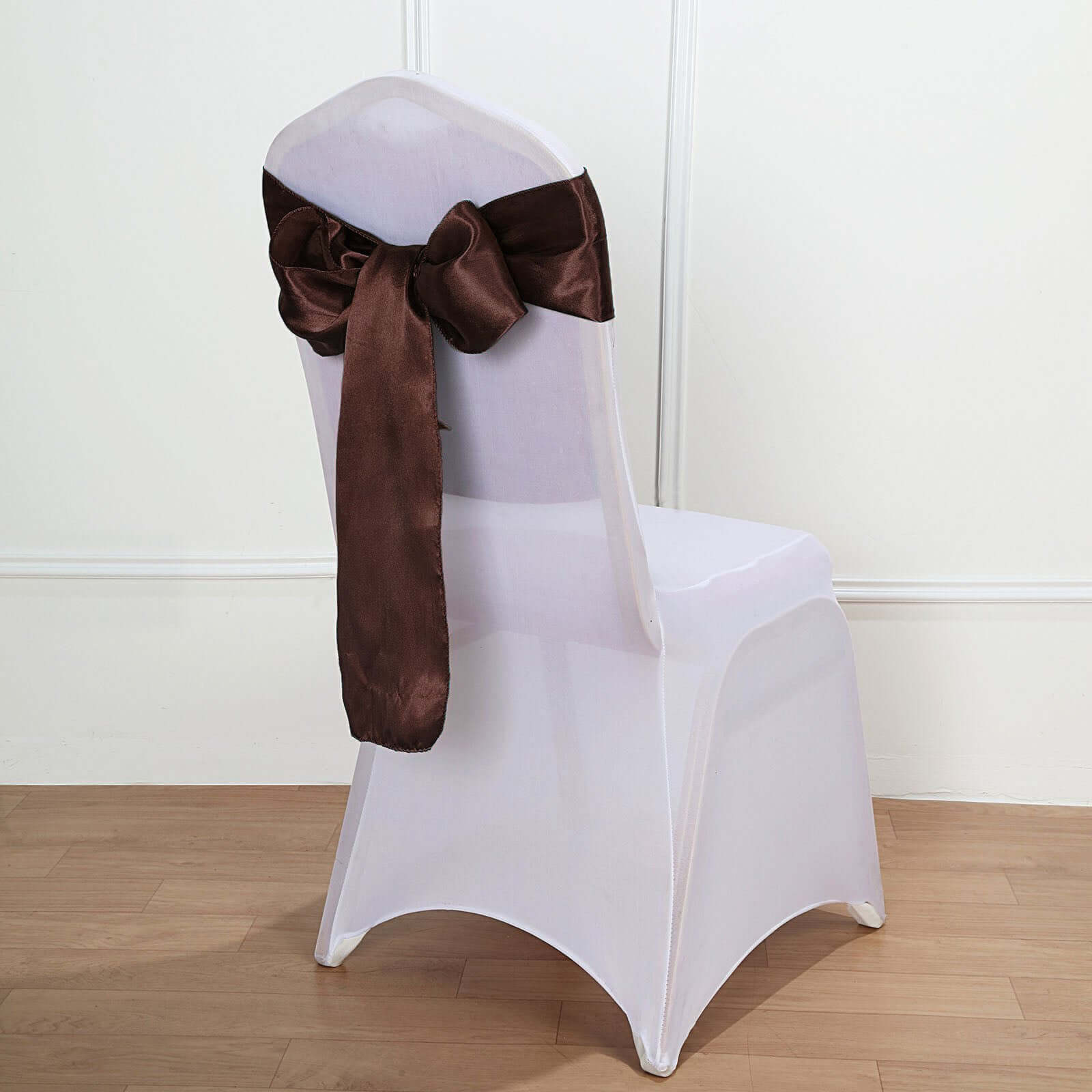 5 Pack Satin Chair Sashes Chocolate - Durable Chair Bows with Shiny Finish 6"x106"