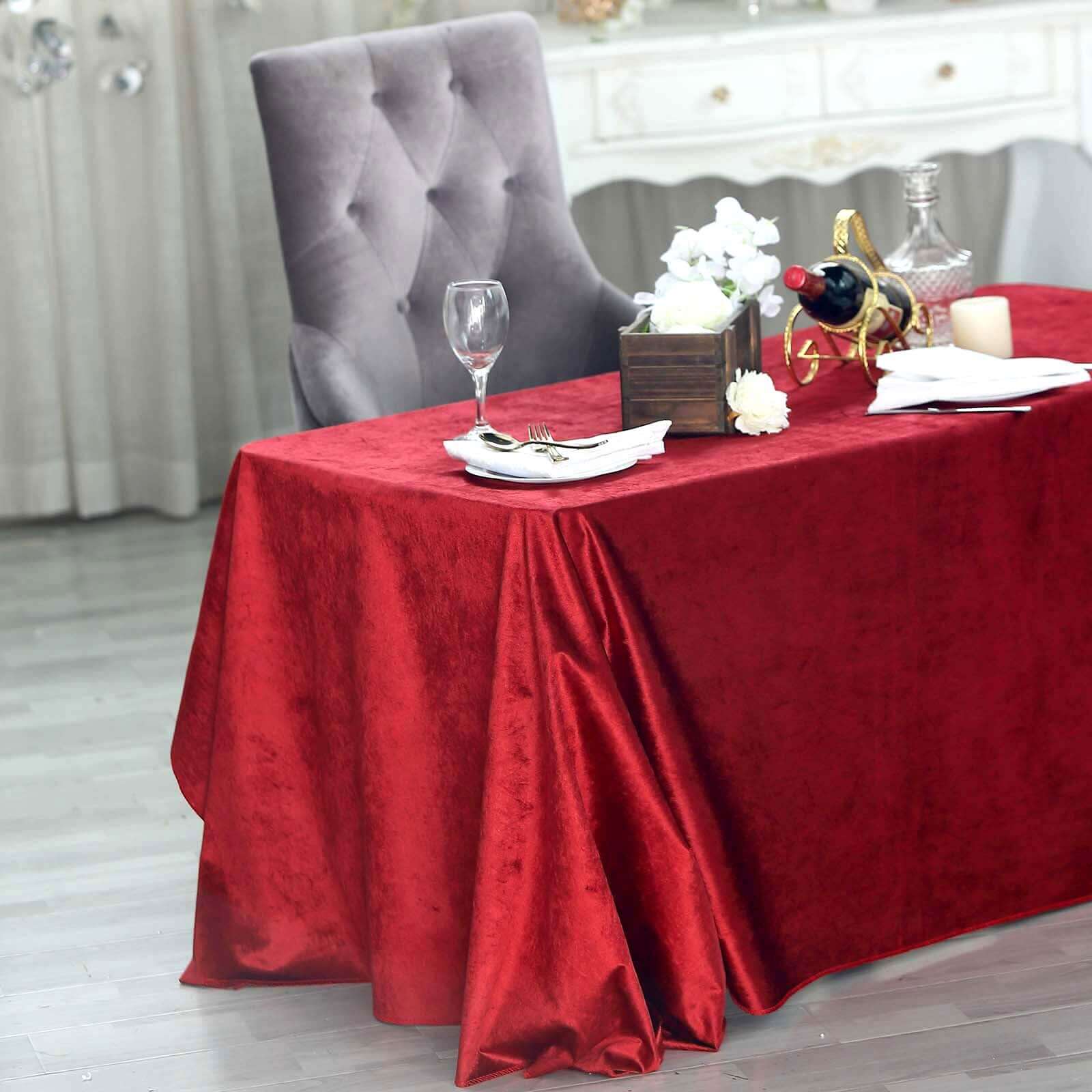 Premium Velvet 90"x132" Rectangle Tablecloth Burgundy - Reusable Soft & Seamless Table Cover