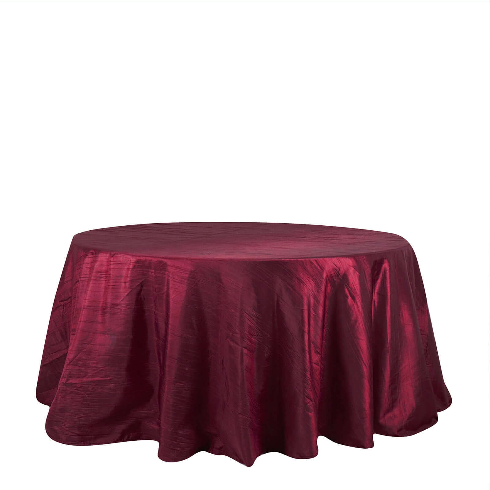 Taffeta 132" Round Tablecloth Burgundy - Seamless Accordion Crinkle Table Cover