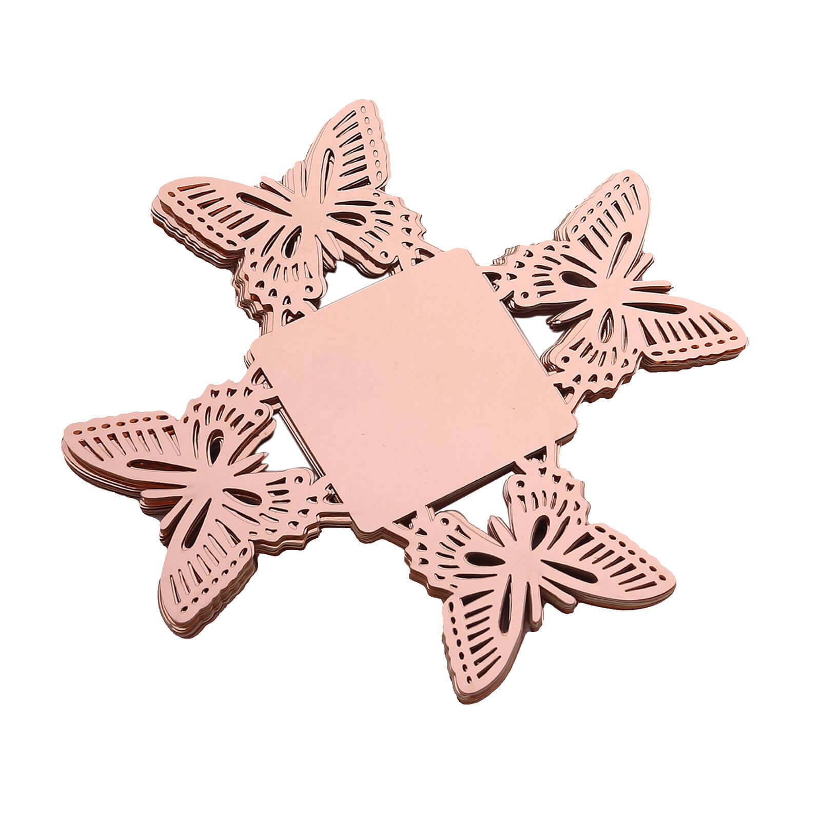 50-Pack Mini Paper Truffle Cup Liners Butterfly Square Design Metallic Rose Gold - 225GSM Cupcake Tray Wrappers 4"