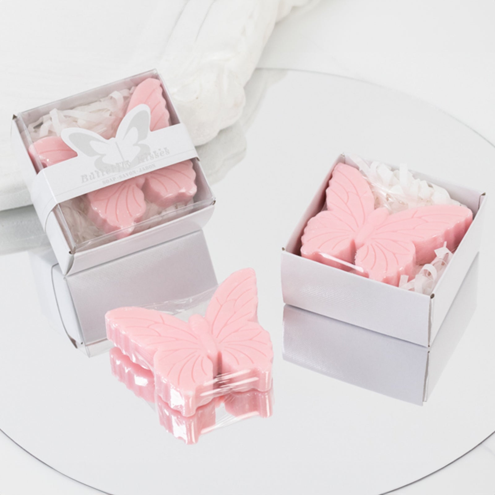 10 Pack Blush Butterfly Unscented Soap Baby Shower Favors with Gift Boxes, Pre-Packed Bridal Shower Wedding Souvenirs - 2"