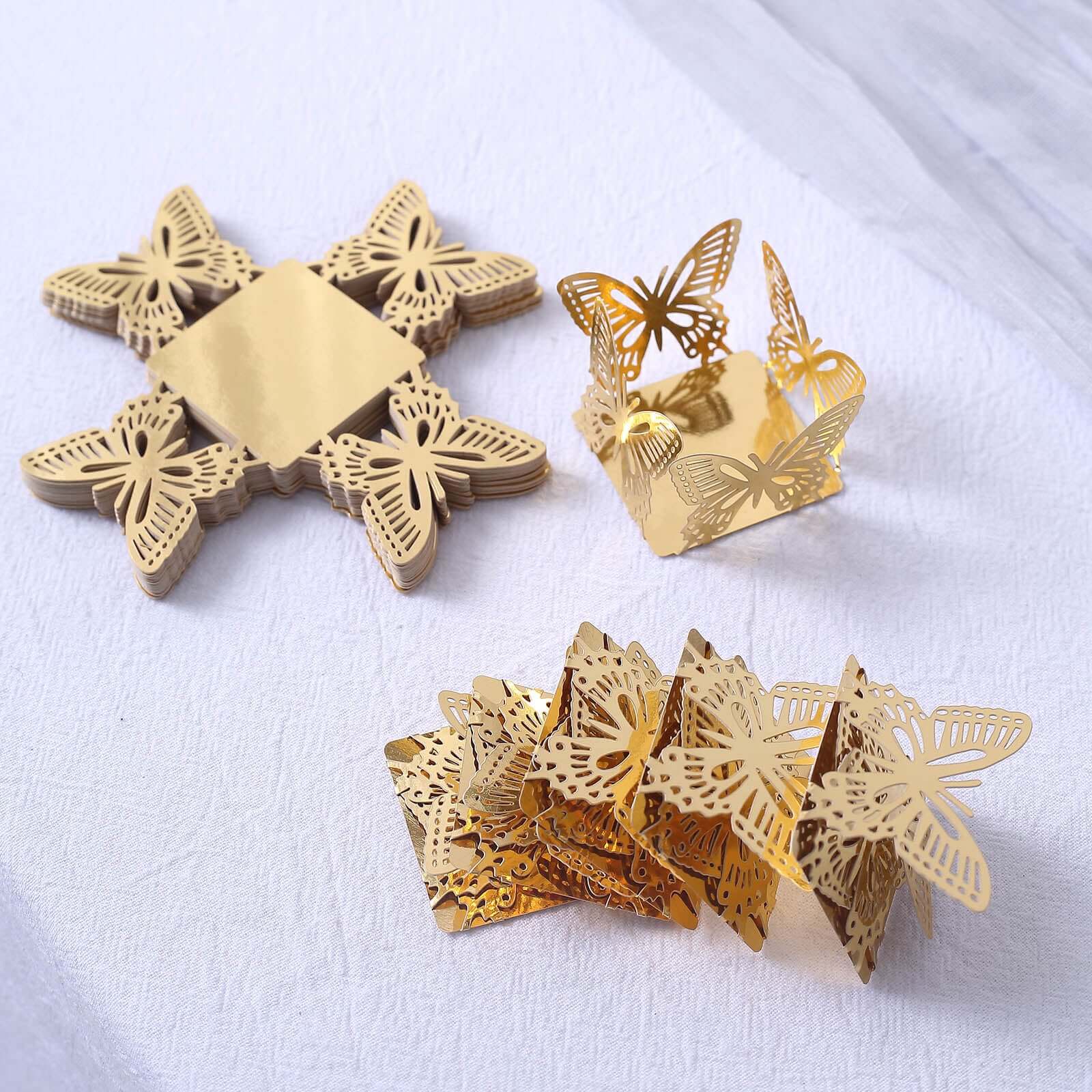 50-Pack Mini Paper Truffle Cup Liners Butterfly Square Design Metallic Gold - 225GSM Cupcake Tray Wrappers 4"