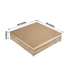 Metal Cake Stand Square Design with Crystal Beads Gold - Dessert Pedestal for Events 16"