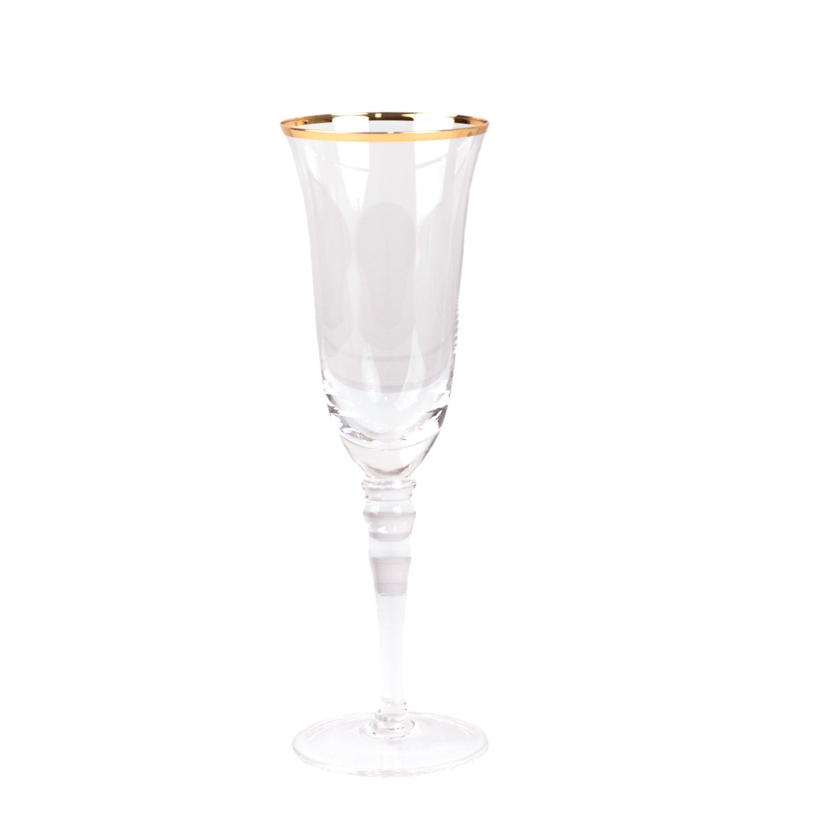 6-Pack Champagne Flute Glasses Clear Gold Rimmed Design with Long Beaded Stem - Chic Crystal Glassware for Wine & Events 6oz 8.5"
