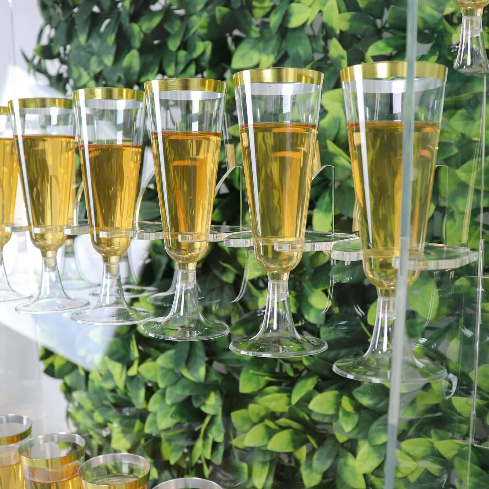 5-Tier Acrylic Champagne Wall Glass Holder Clear, 40 Stemware Rack Cocktail Display Drink Organizer for Classy Events & Banquets 5ft