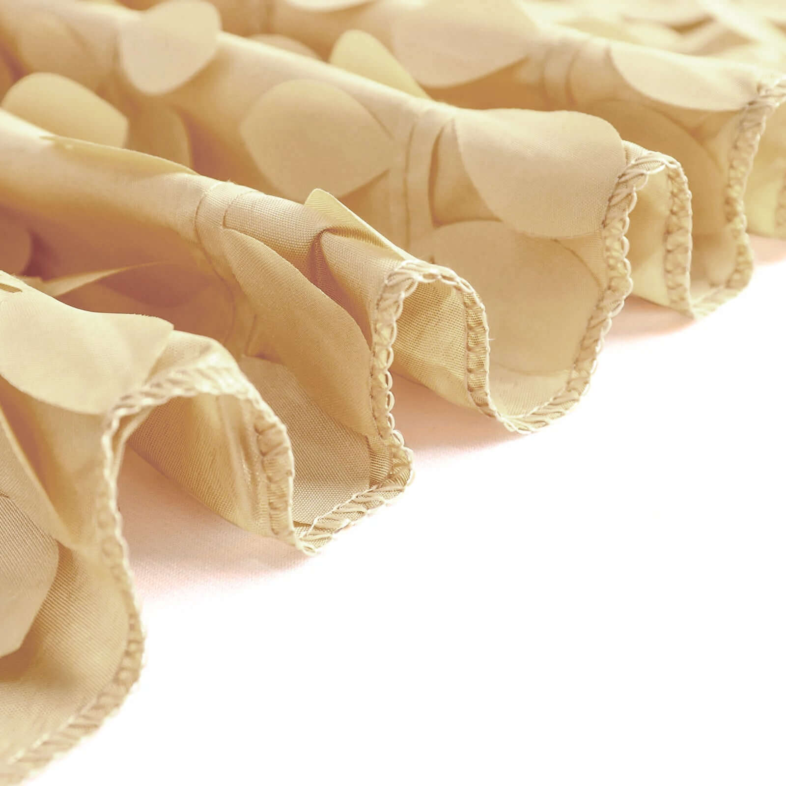 Taffeta 90"x90" Table Overlay Square Tablecloth Champagne - Leaf Petal Design for Stylish Celebrations