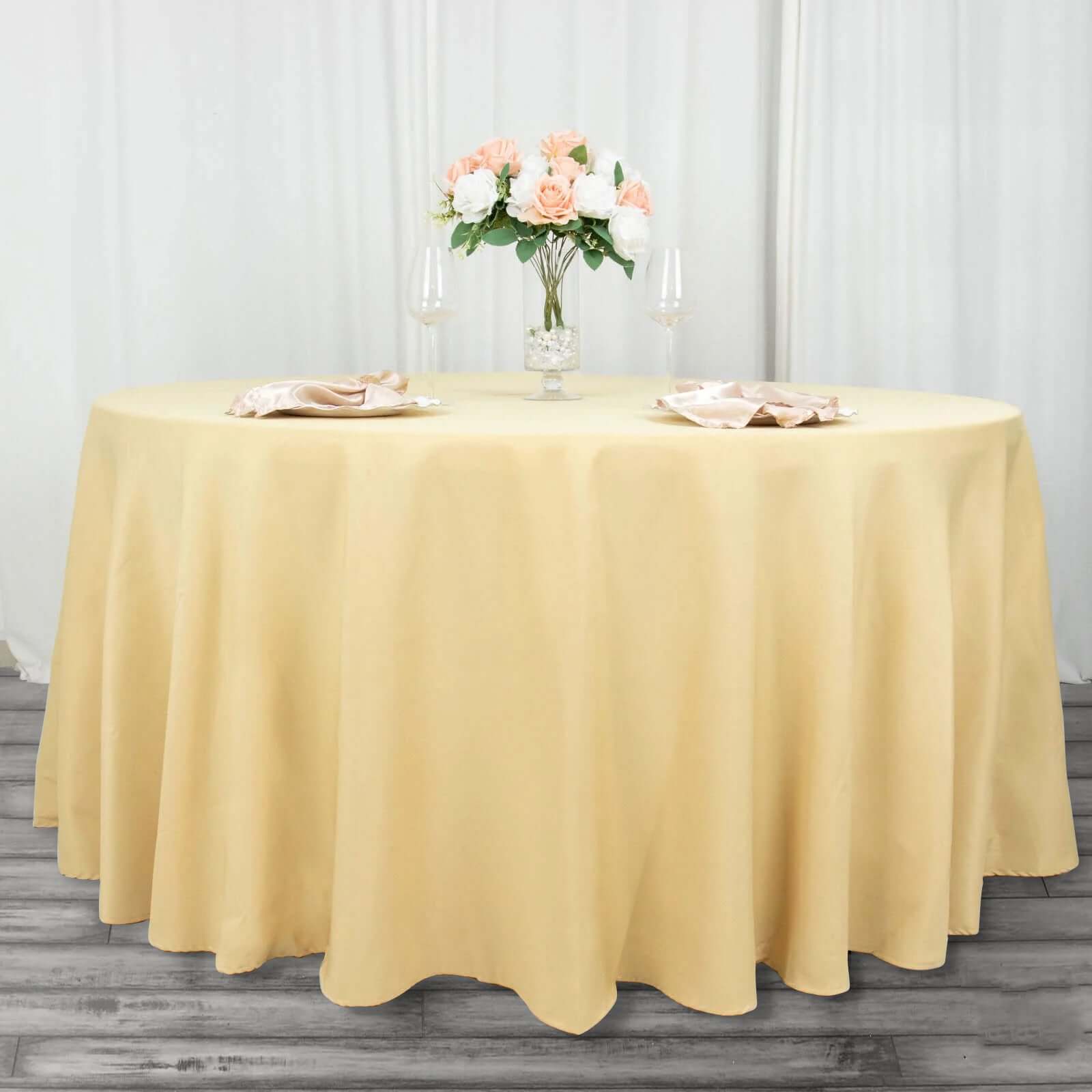 Premium Polyester 120" Round Tablecloth Champagne - Seamless 220GSM Wrinkle-Resistant Table Cover
