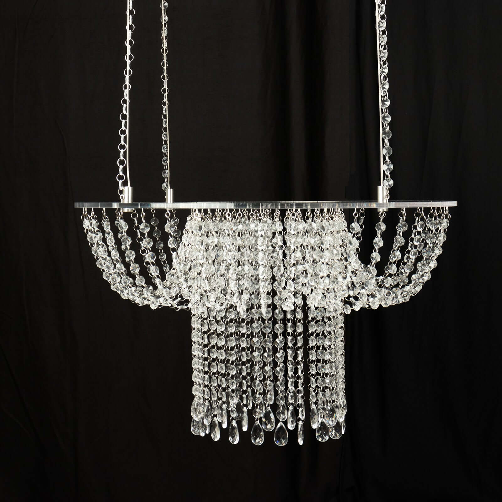 Acrylic Hanging Chandelier Cake Stand with Crystal Drapes - Suspended Round Wedding Cake Swing with 5ft Steel Wire Chains 25"