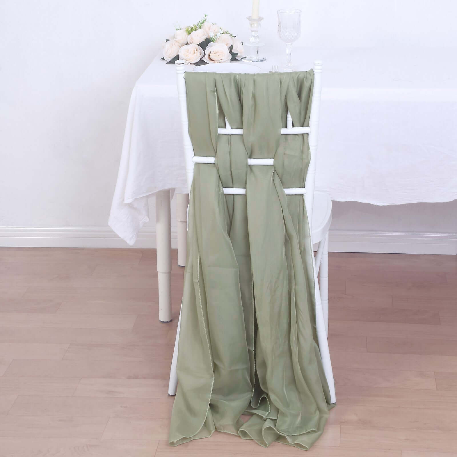 5 Pack Chiffon Chair Sashes Dusty Sage Green - Soft & Lightweight Designer Chair Bows 22"x78"