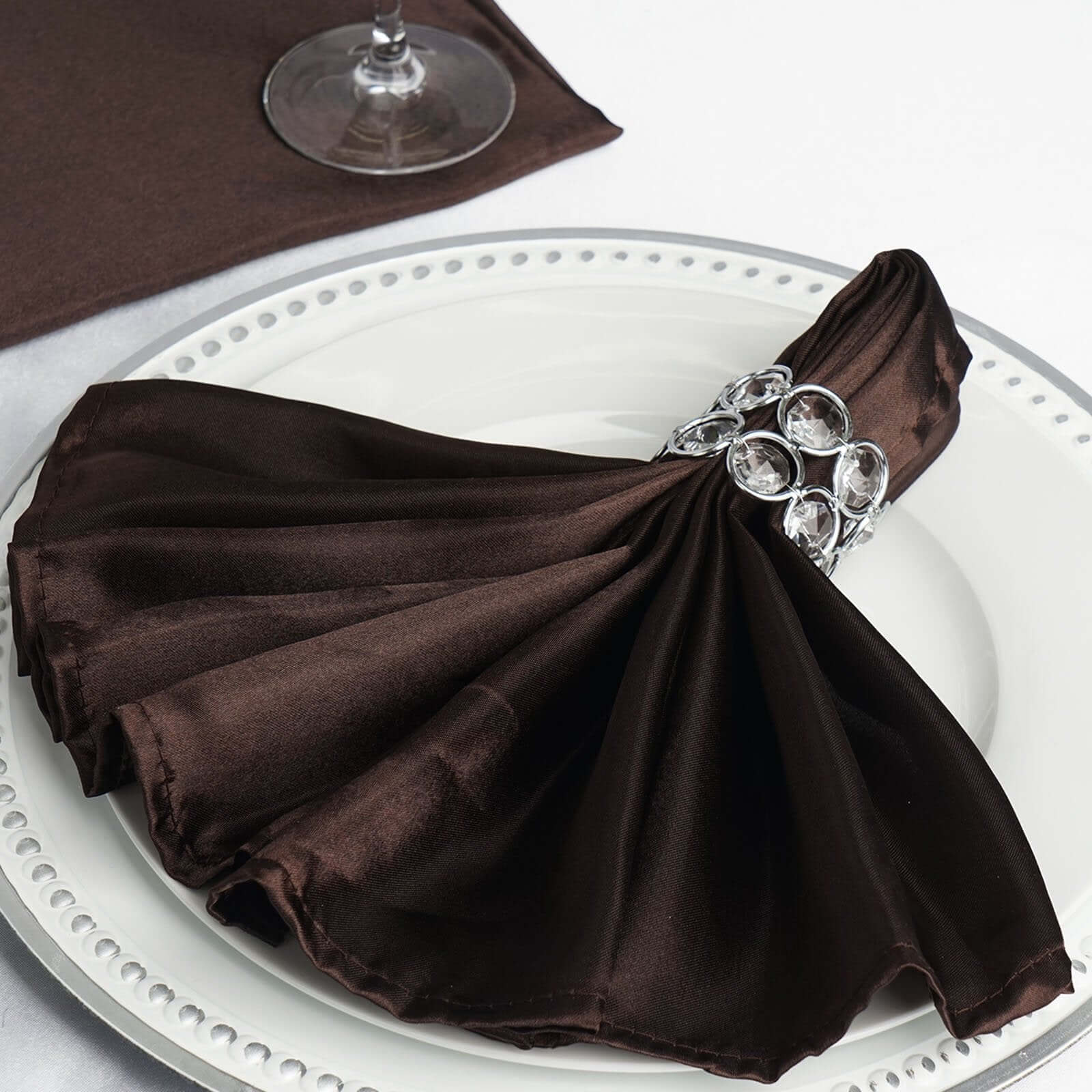 5 Pack Satin 20"x20" Napkins Chocolate - Luxurious Shine & Smooth Dinner Napkins