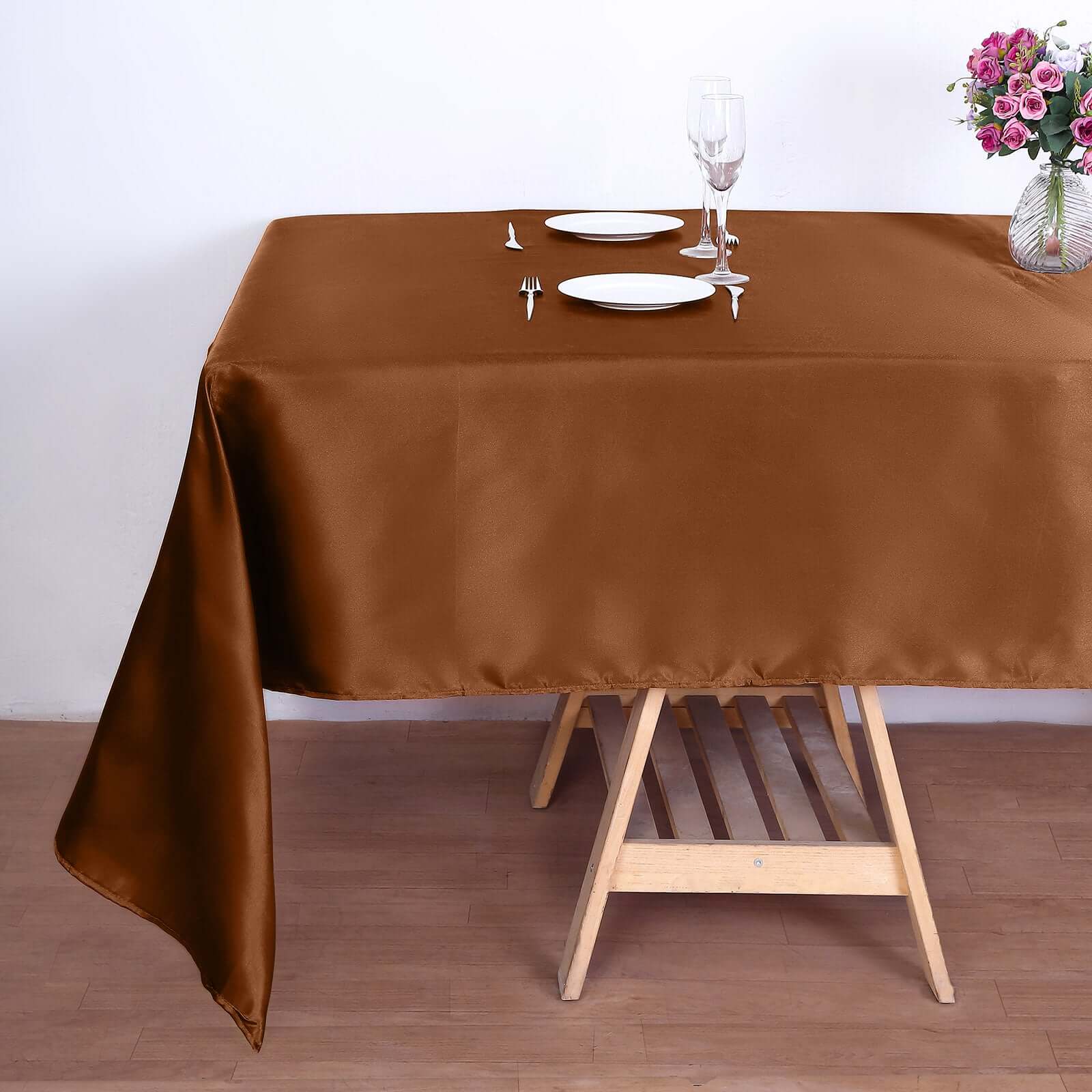 Satin Rectangular 60"x126" Tablecloth Cinnamon Brown - Smooth and Lustrous Table Cover