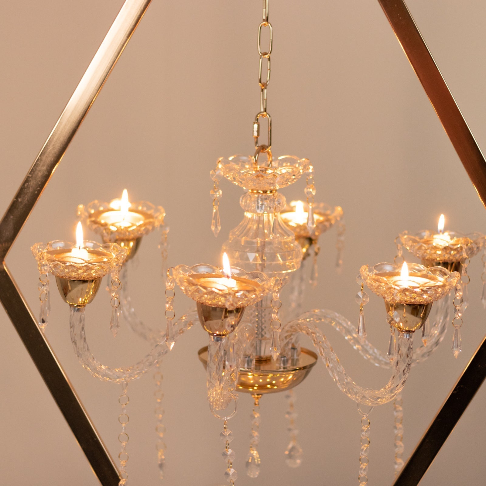 Gold 6-Arm Acrylic Candelabra Centerpiece – 45" Tall Diamond Frame Table Décor with Candle Holders