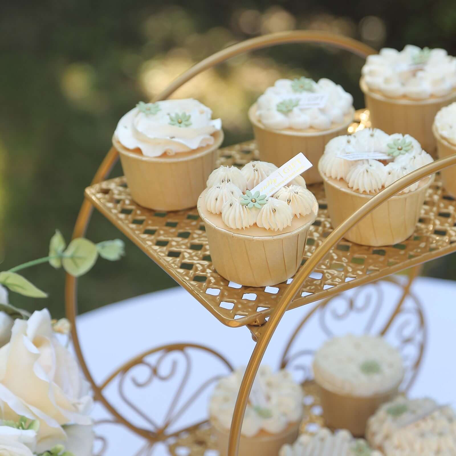 2-Tier Metal Cupcake Dessert Display Stand Gold - Sophisticated Cinderella Carriage Wedding Cake Stand Centerpiece for Fairytale Themes & Princess Parties 14"