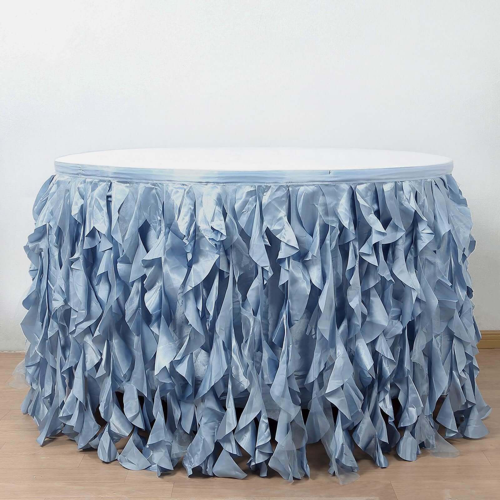 Taffeta 17ft Table Skirt Dusty Blue - Cascading Curly Willow Style Table Cover