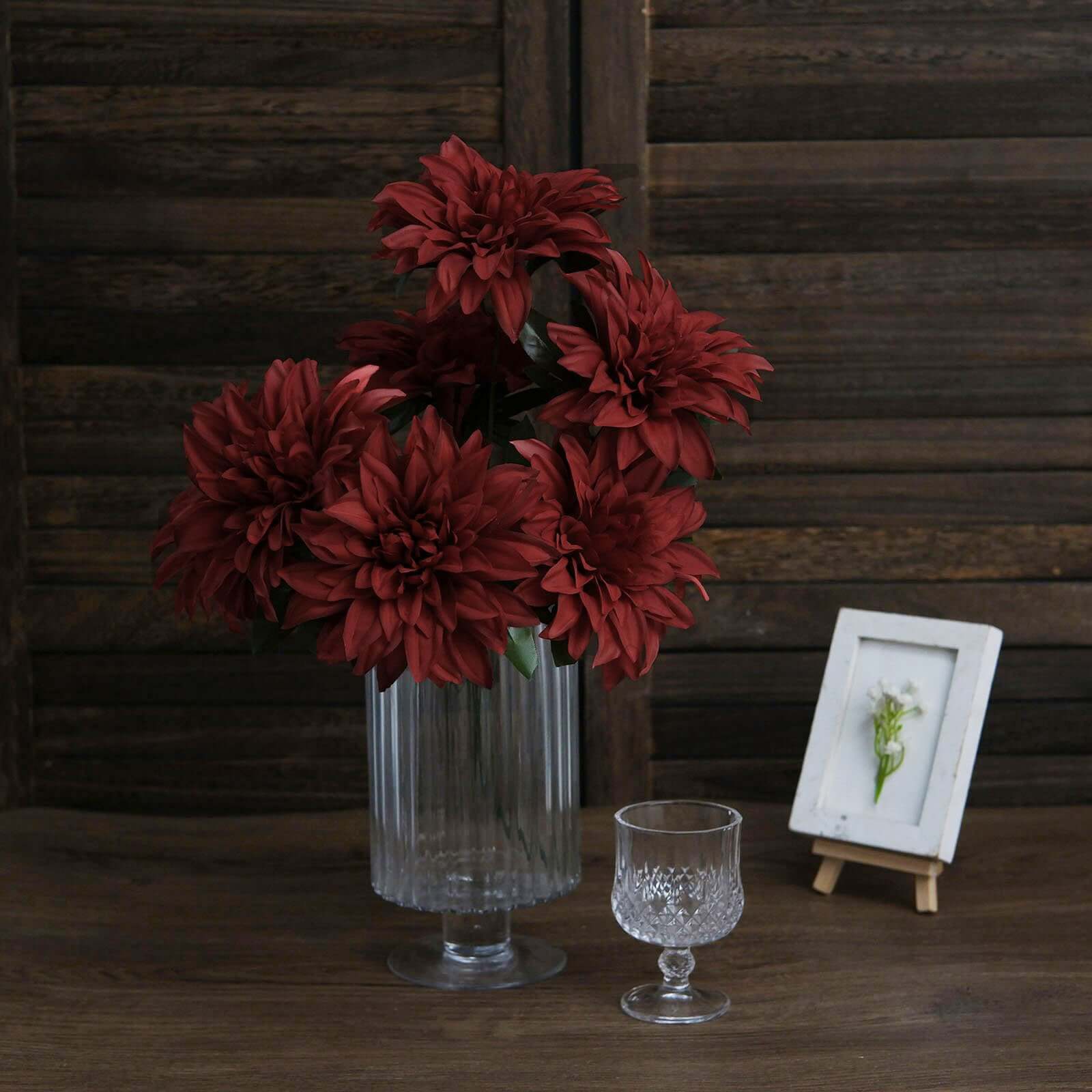 2 Bouquets 20" Burgundy Artificial Silk Dahlia Flower Spray Bushes