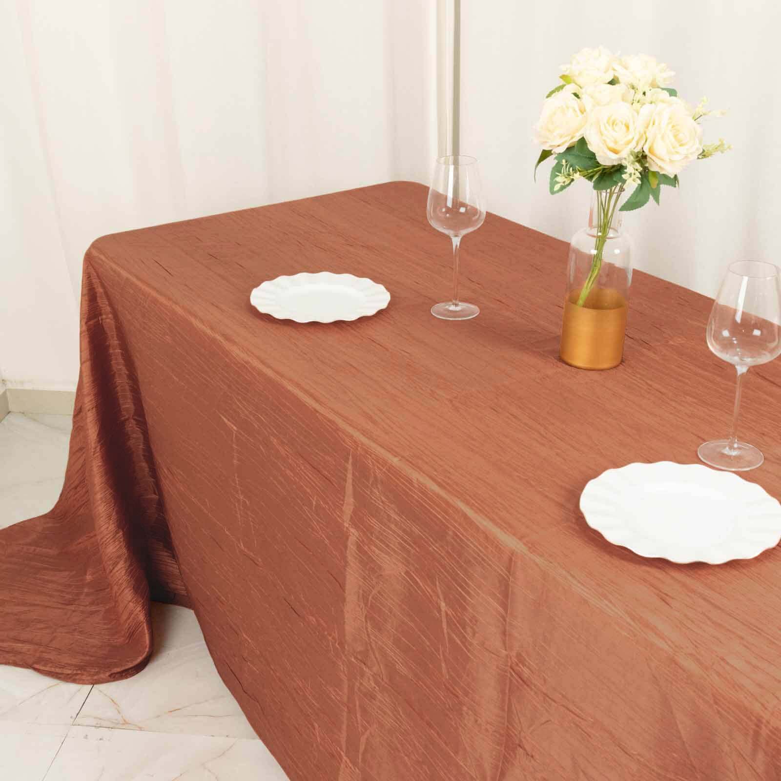Taffeta 90"x132" Rectangle Tablecloth Terracotta (Rust) - Seamless Accordion Crinkle Table Cover