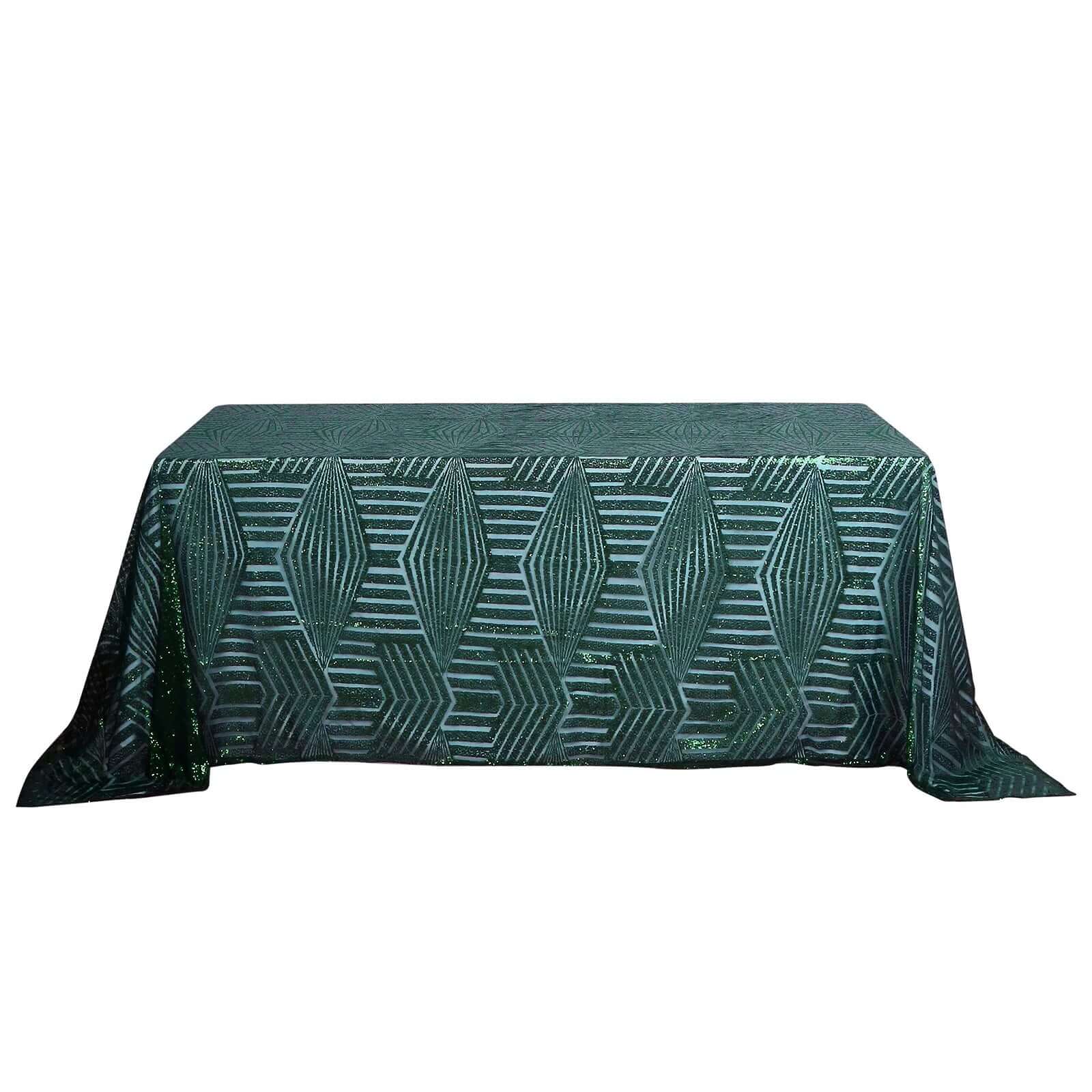 Sequin 90"x132" Rectangle Tablecloth Hunter Emerald Green - Seamless Diamond Table Cover