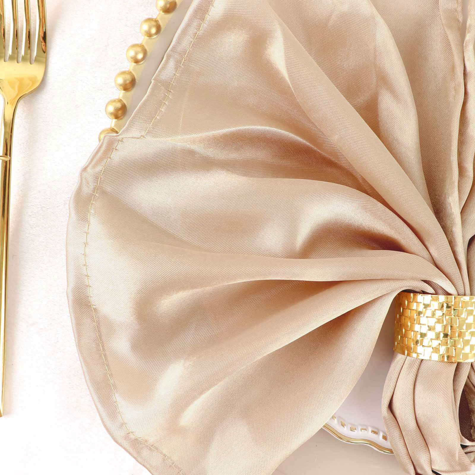 5 Pack Satin 20"x20" Napkins Nude - Luxurious Shine & Smooth Dinner Napkins