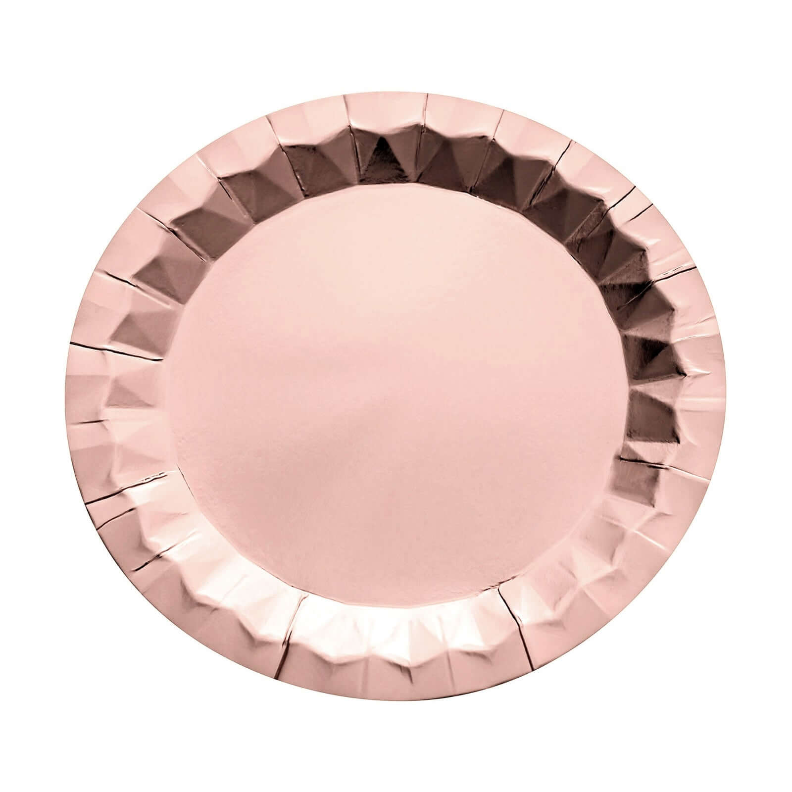 25-Pack Paper 9" Round Dinner Plates in Metallic Rose Gold with Geometric Prism Rim - Disposable 400GSM Party Plates