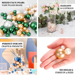 200Pcs Assorted Pearl Beads Vase Fillers in Green, Gold and White - Lustrous DIY Craft Bead Set