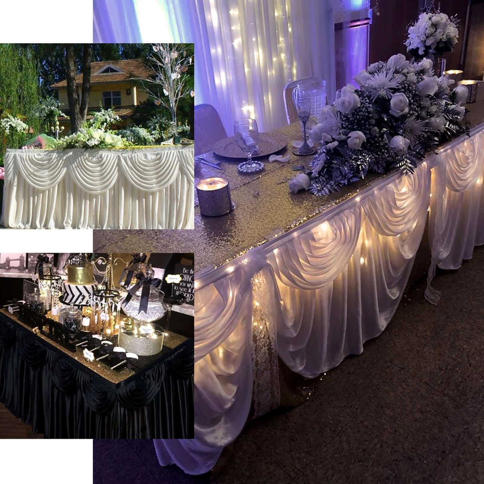 Satin 14ft Table Skirt Silver - Pleated Double Drape Table Cover